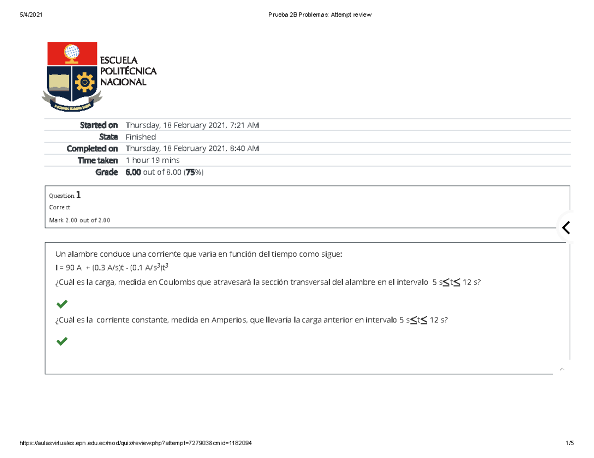 Prueba 2B Problemas Attempt review - Started on Thursday, 18 February ...