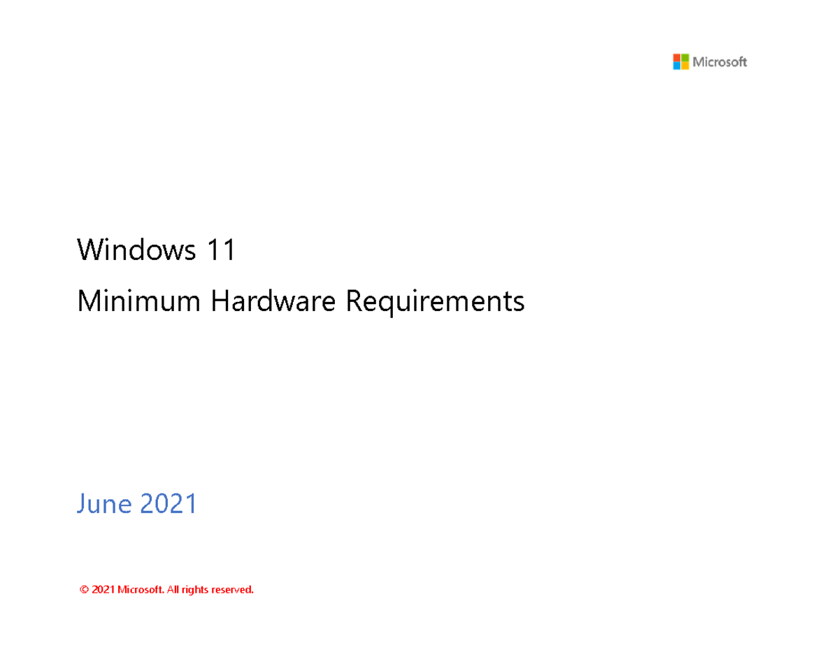 Minimum Hardware Requirements for Windows 11 Windows 11 Minimum