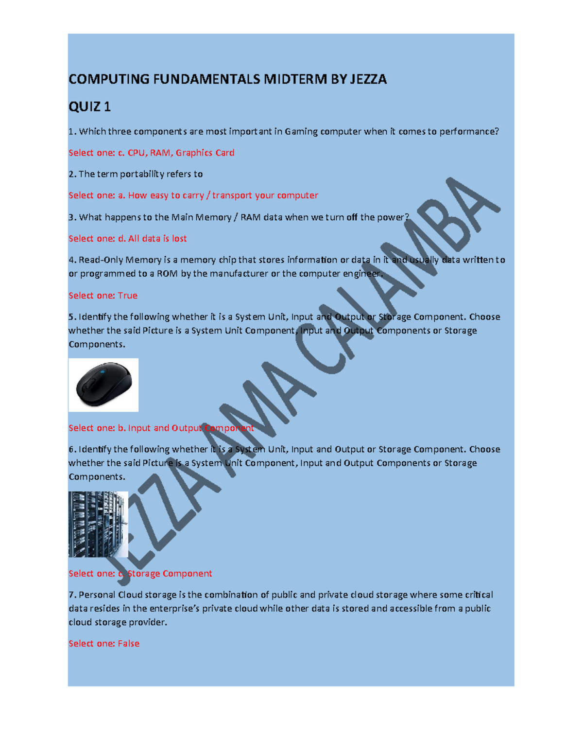 Pdfcoffee COMPUTING FUNDAMENTALS MIDTERM BY JEZZA QUIZ 1 Which Three 