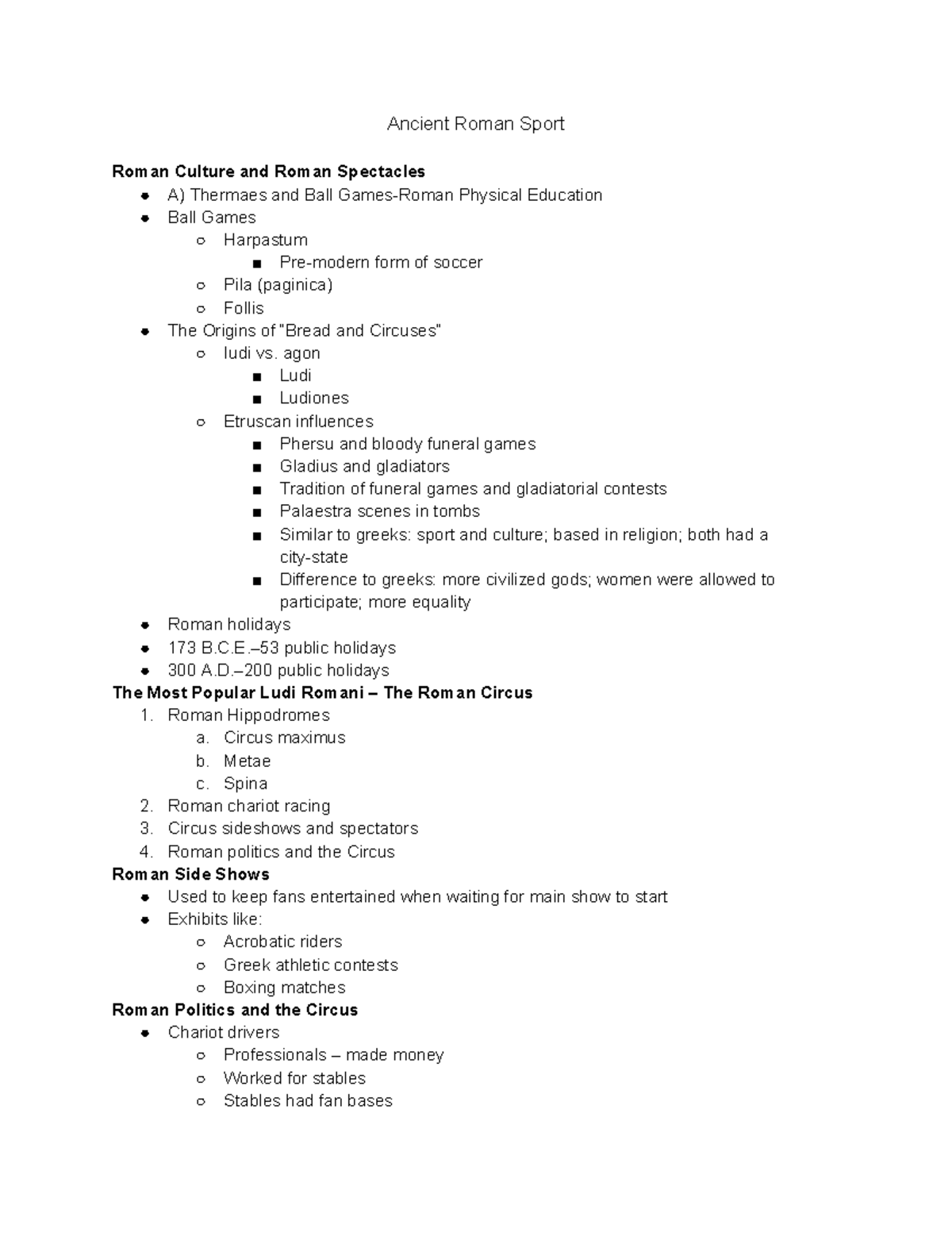 Week 56 Ancient Roman Sport Ancient Roman Sport Roman Culture and