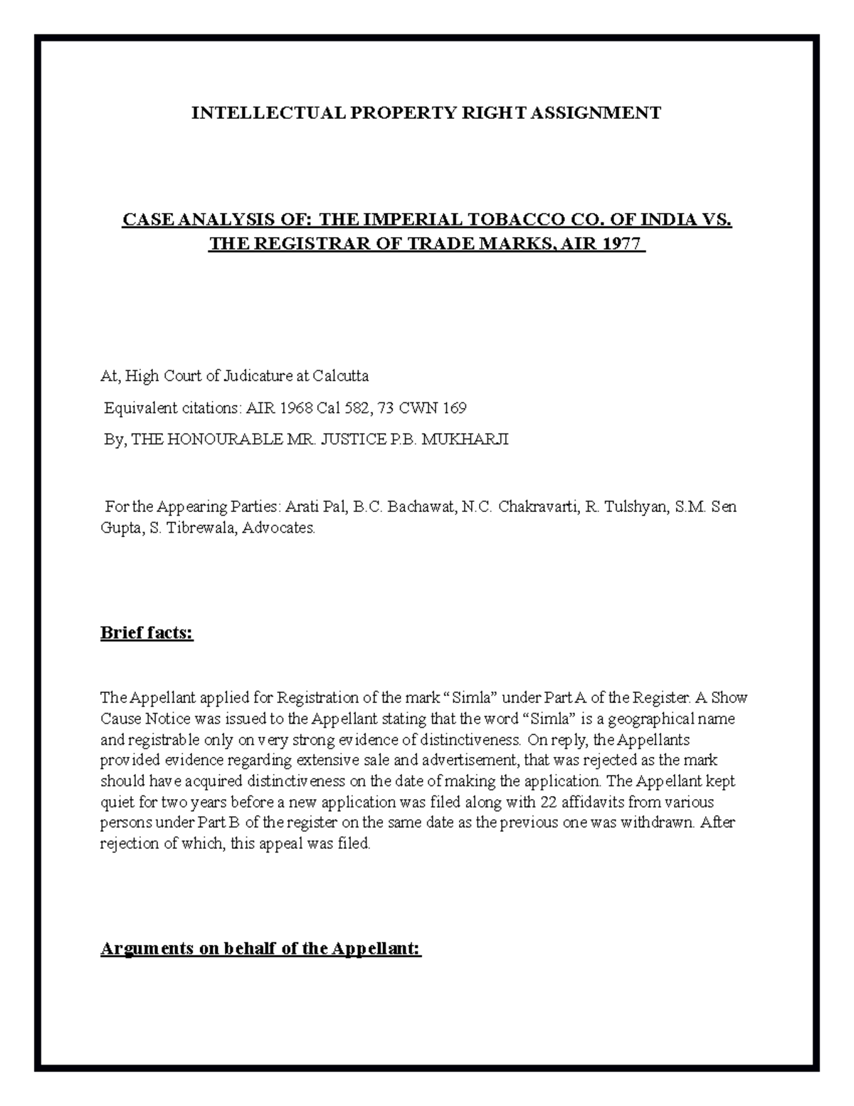IPR PSDA - NOTES - INTELLECTUAL PROPERTY RIGHT ASSIGNMENT CASE ANALYSIS ...