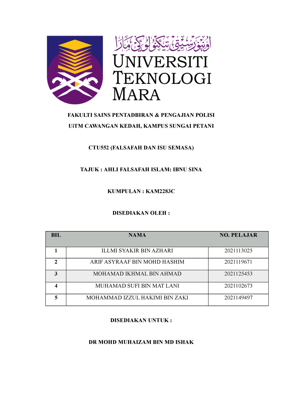 Ctu 552 Ahli Falsafah Islam Ibnu Sina Fakulti Sains Pentadbiran Amp Pengajian Polisi Uitm Studocu