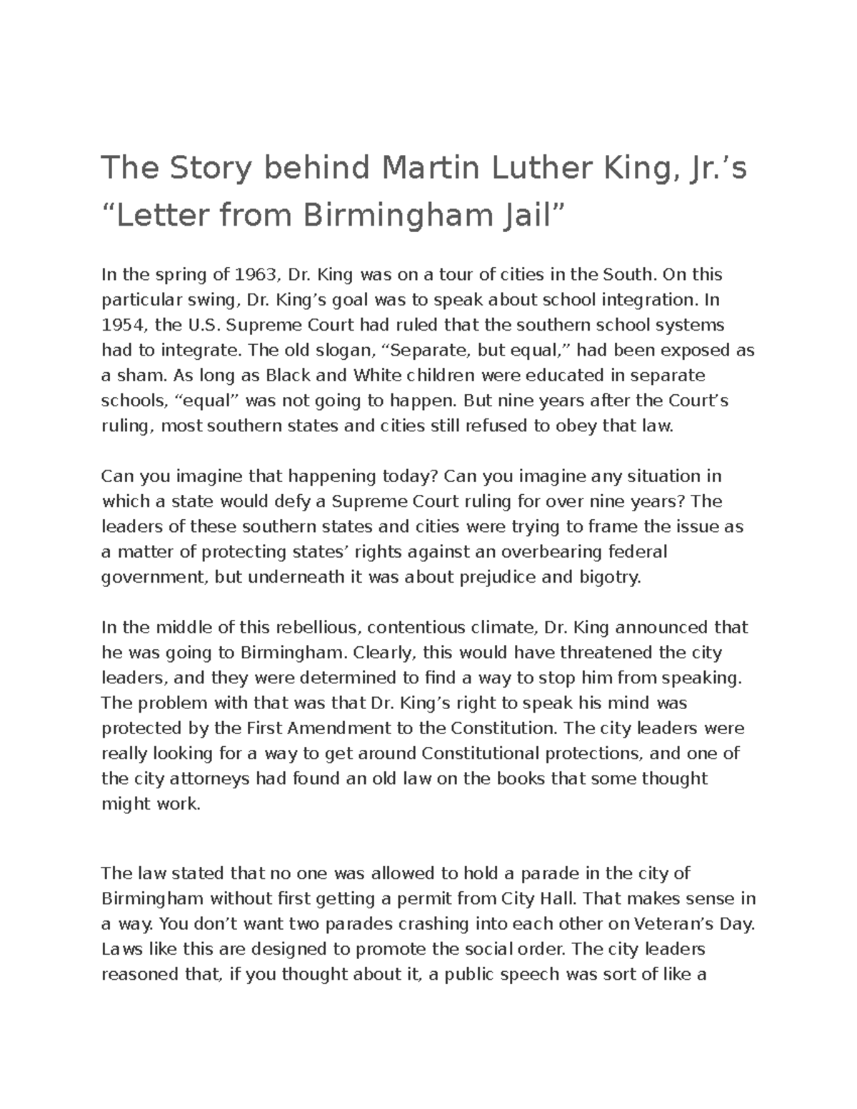 The Story Behind Martin Luther King - ’s “Letter From Birmingham Jail ...