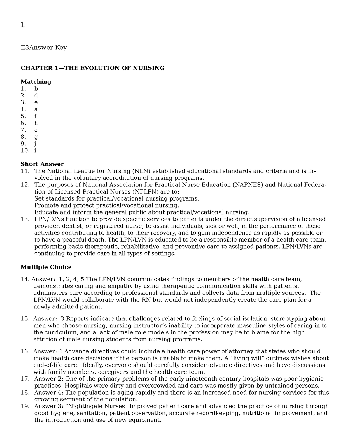 Med Surg Study Guide Answers - E3Answer Key CHAPTER 1—THE EVOLUTION OF ...