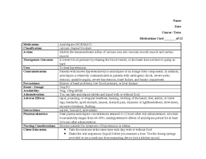 Cefepime - Medication card - Name: Date : Course / Term : Medication ...