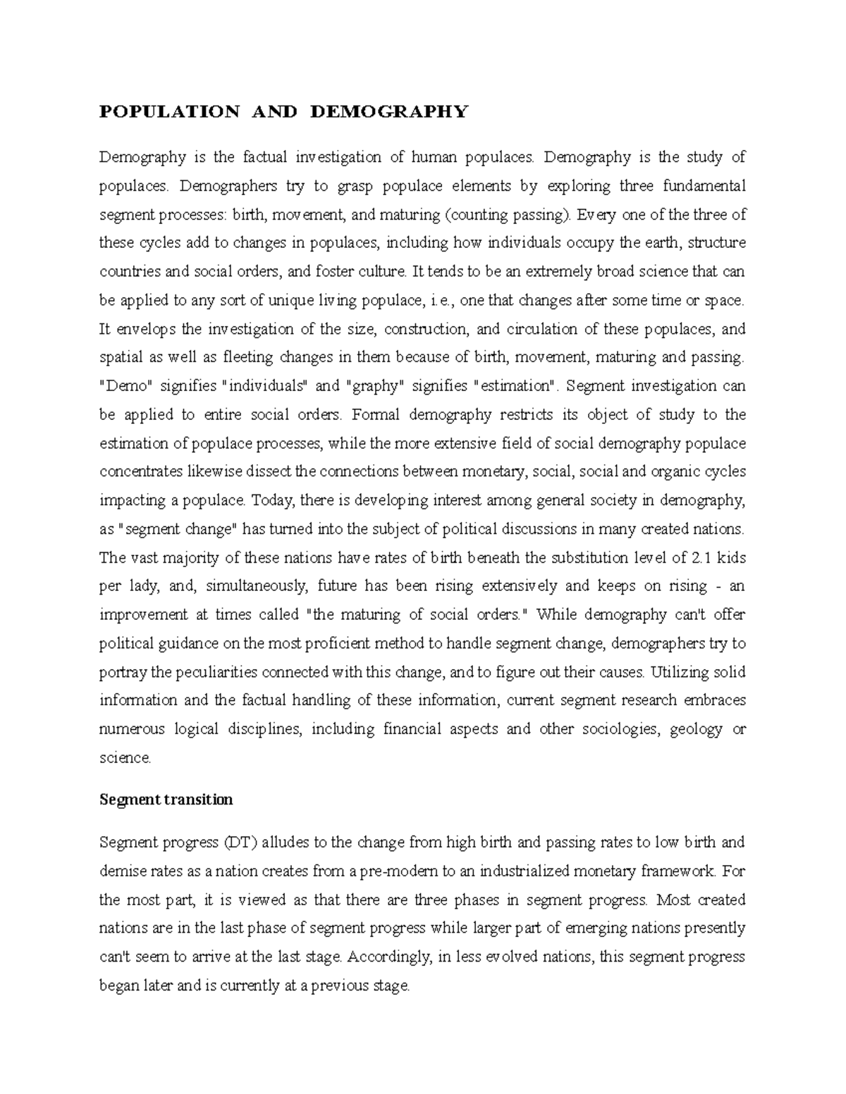 Population and Demography - POPULATION AND DEMOGRAPHY Demography is the ...
