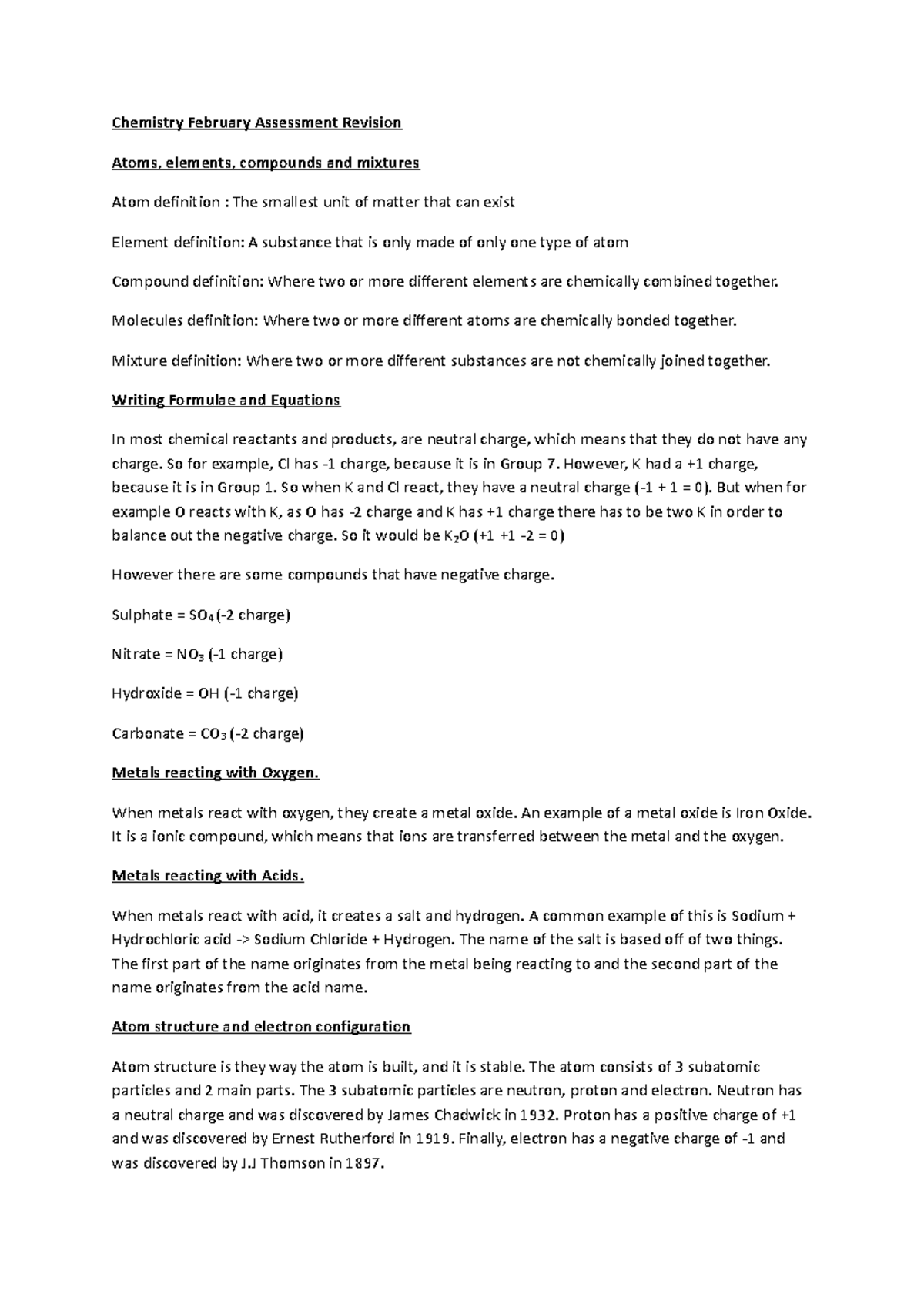 Chemistry February Assessment Revision - Molecules definition: Where ...