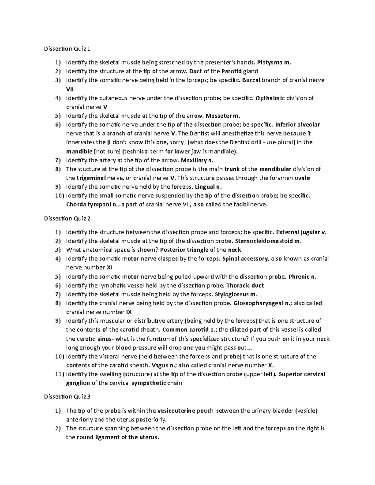 Dissection Quiz Answers Dissection Quiz 1 Identify the skeletal