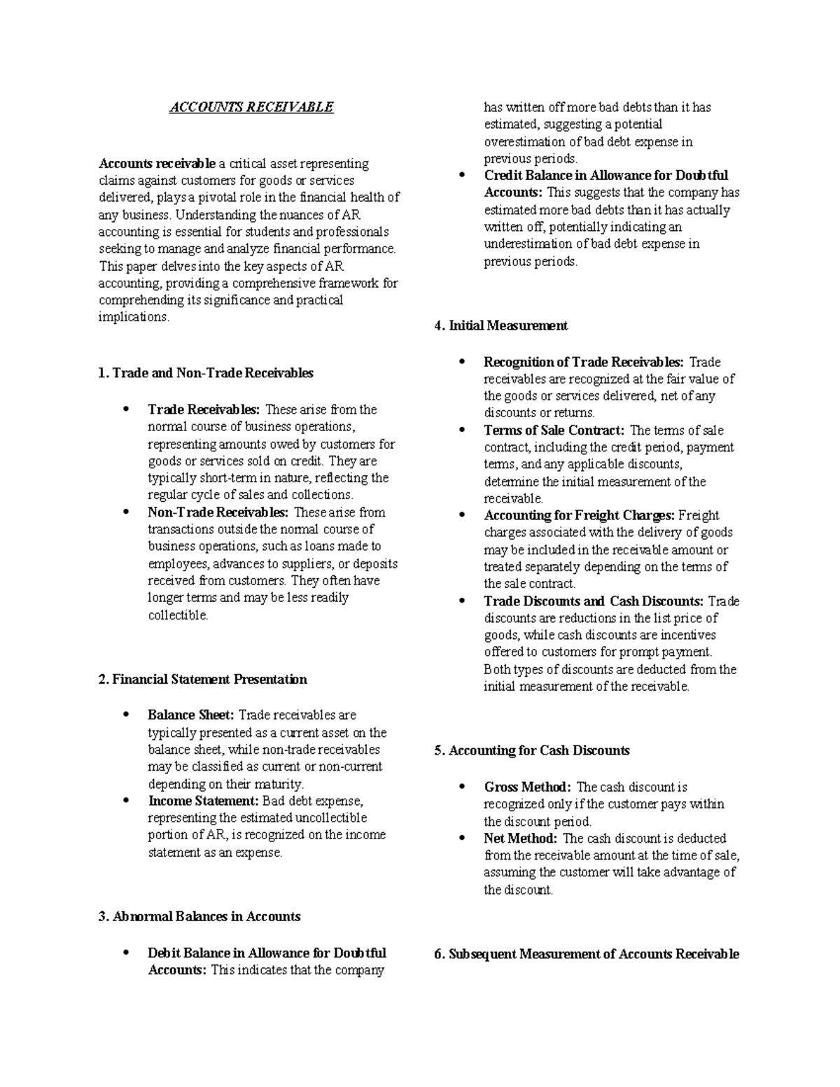 Intacc - short notes - ACCOUNTS RECEIVABLE Accounts receivable a ...
