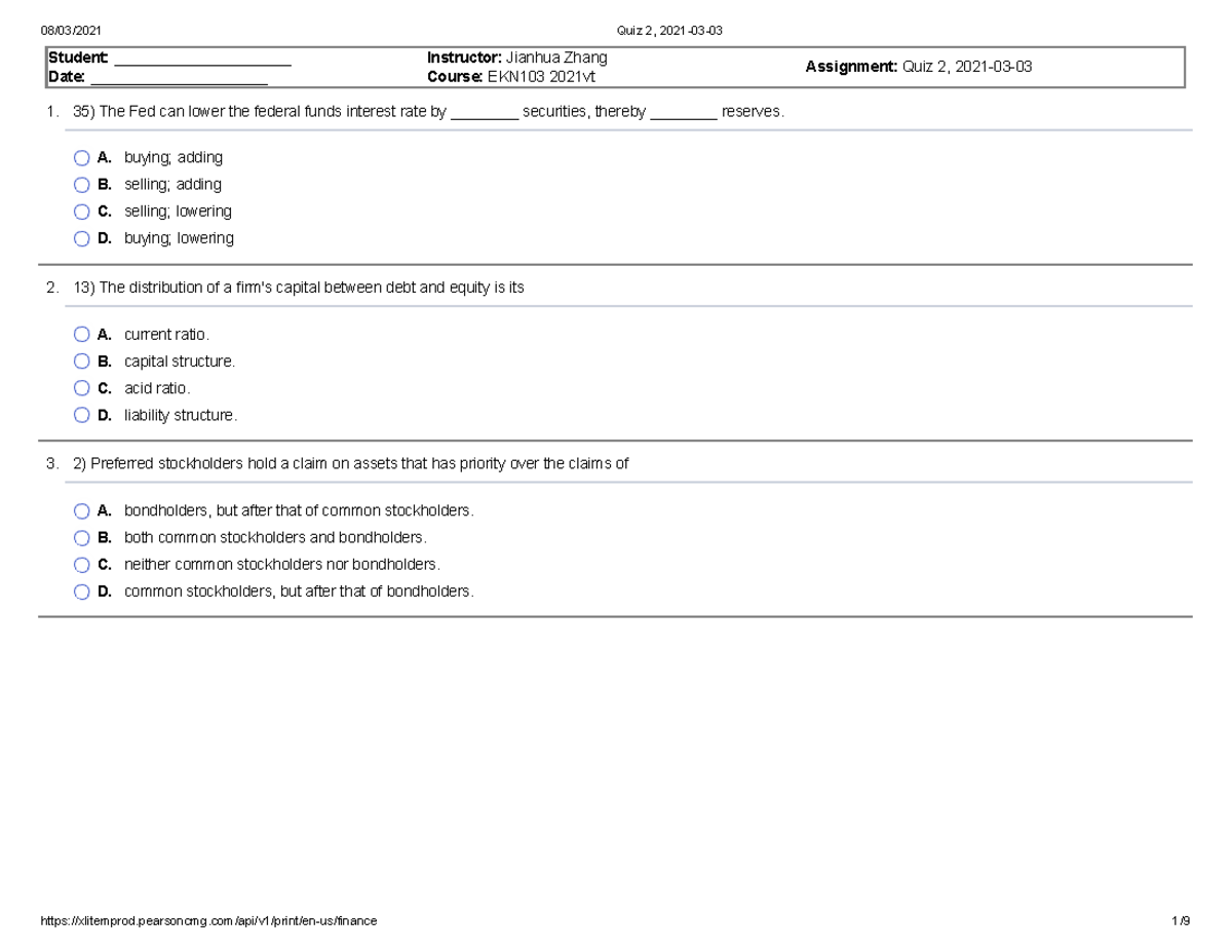 EKN103 210303 Quiz 2 tom tenta - 1. 2. 3. Student ...