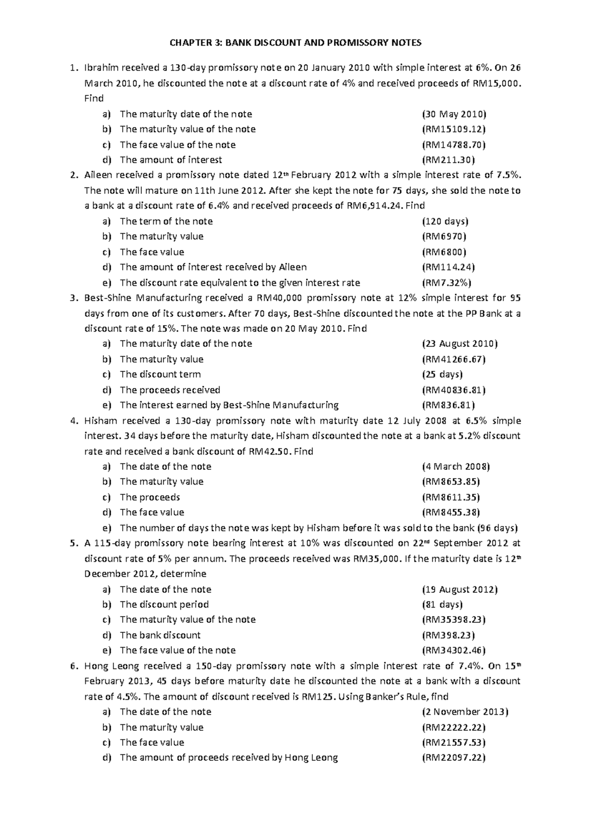 Tutorial 3 bank discount and promissory note - CHAPTER 3: BANK DISCOUNT ...