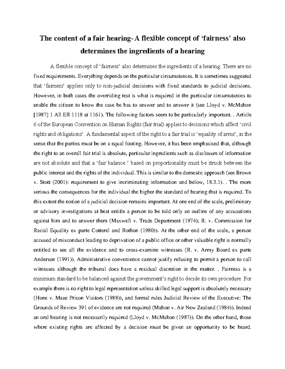 The content of a fair hearing- A flexible concept of ‘fairness’ also ...