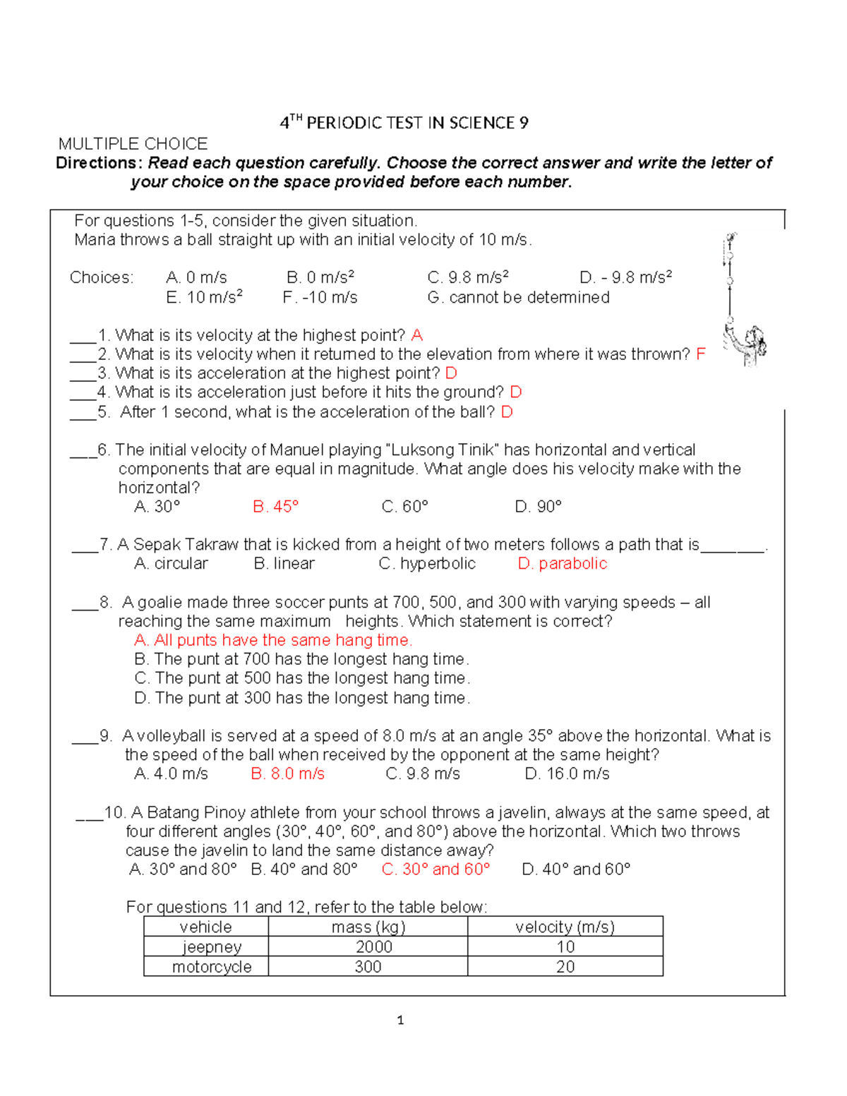 Grade 9 Quarterly Examination Q4 - 4 TH PERIODIC TEST IN SCIENCE 9 ...