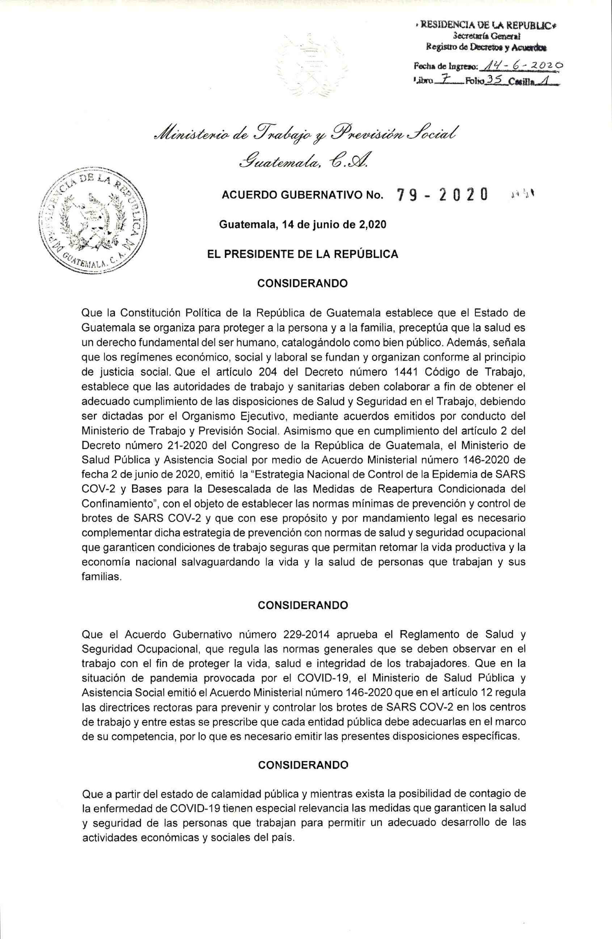 ACUERDO GUBERNATIVO 79-2020 GOBIERNO DE GUATEMALA - Epidemiología Y ...