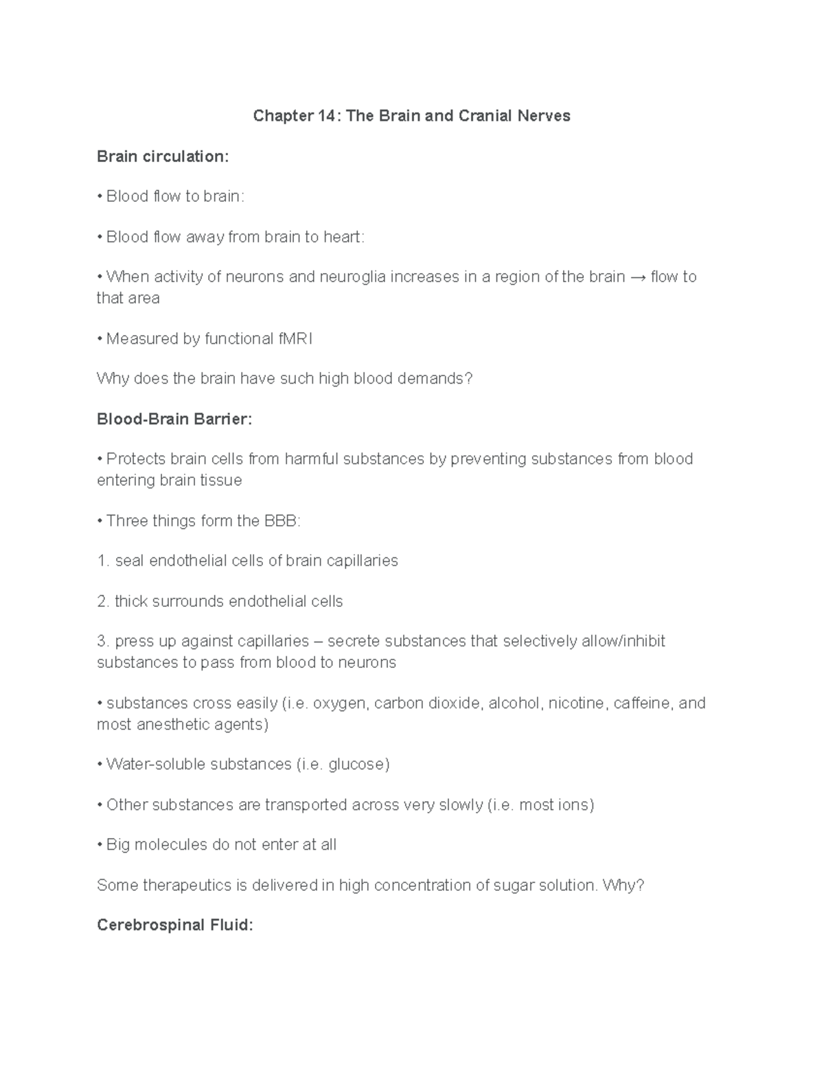 Chapter 14 bio p2 - Chapter 14: The Brain and Cranial Nerves Brain ...