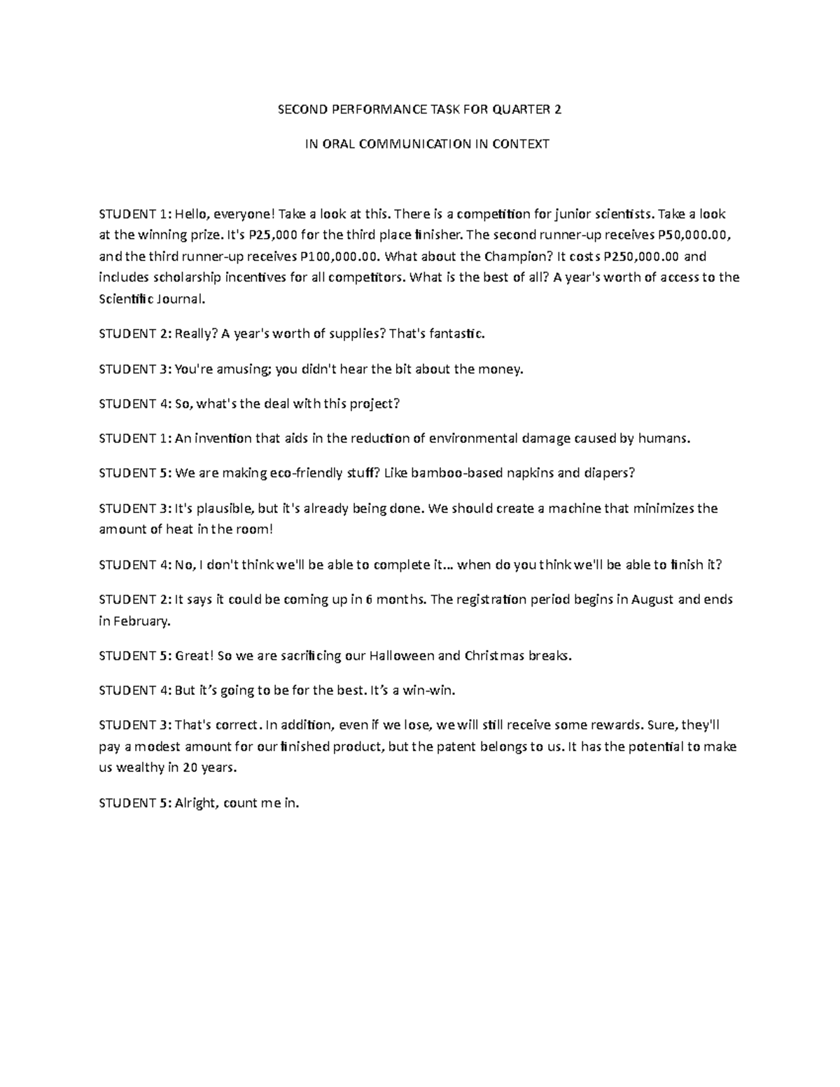Second Performa-WPS Office - SECOND PERFORMANCE TASK FOR QUARTER 2 IN ...