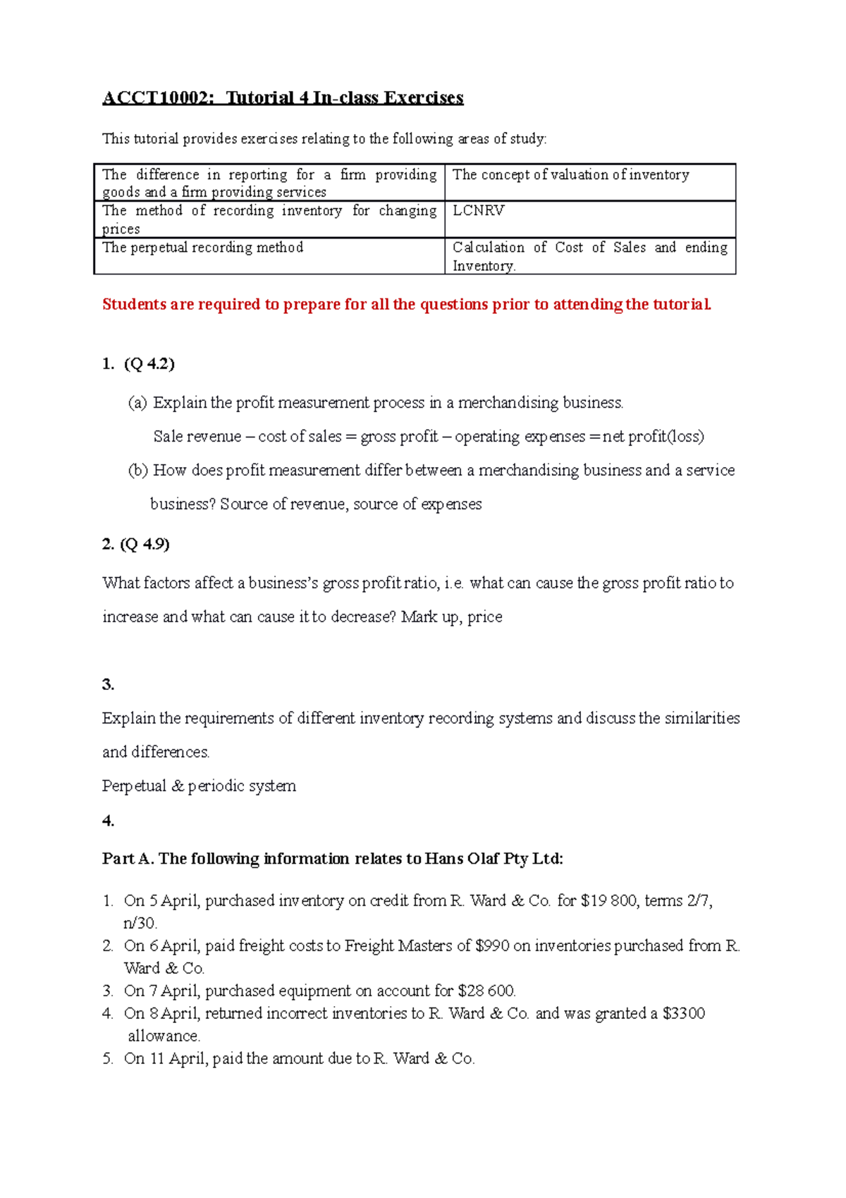 ACCT10002 Tutorial 4 In-class Exercises - ACCT10002: Tutorial 4 In ...