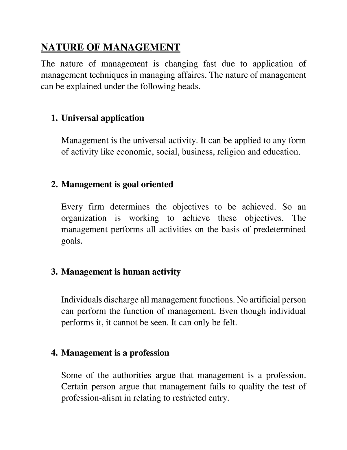 essay on nature of management