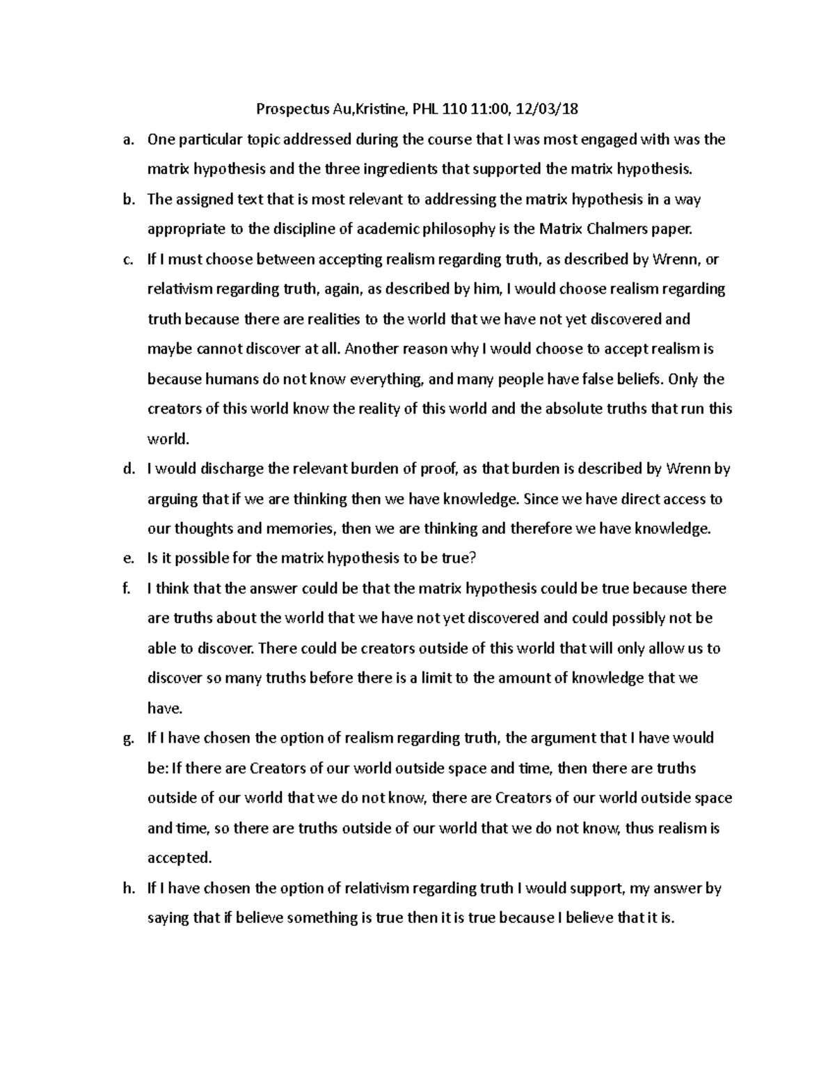 Prospectus - One particular topic addressed during the course that I ...