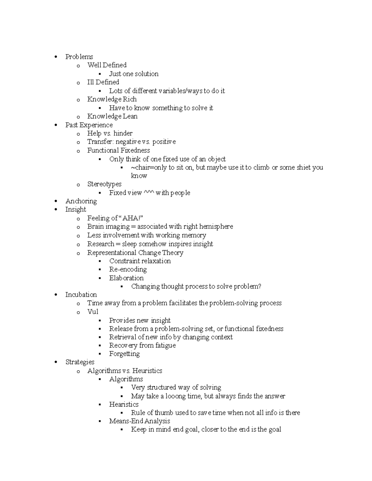 Psy 332 Problem Solving - Problems o Well Defined Just one solution o ...