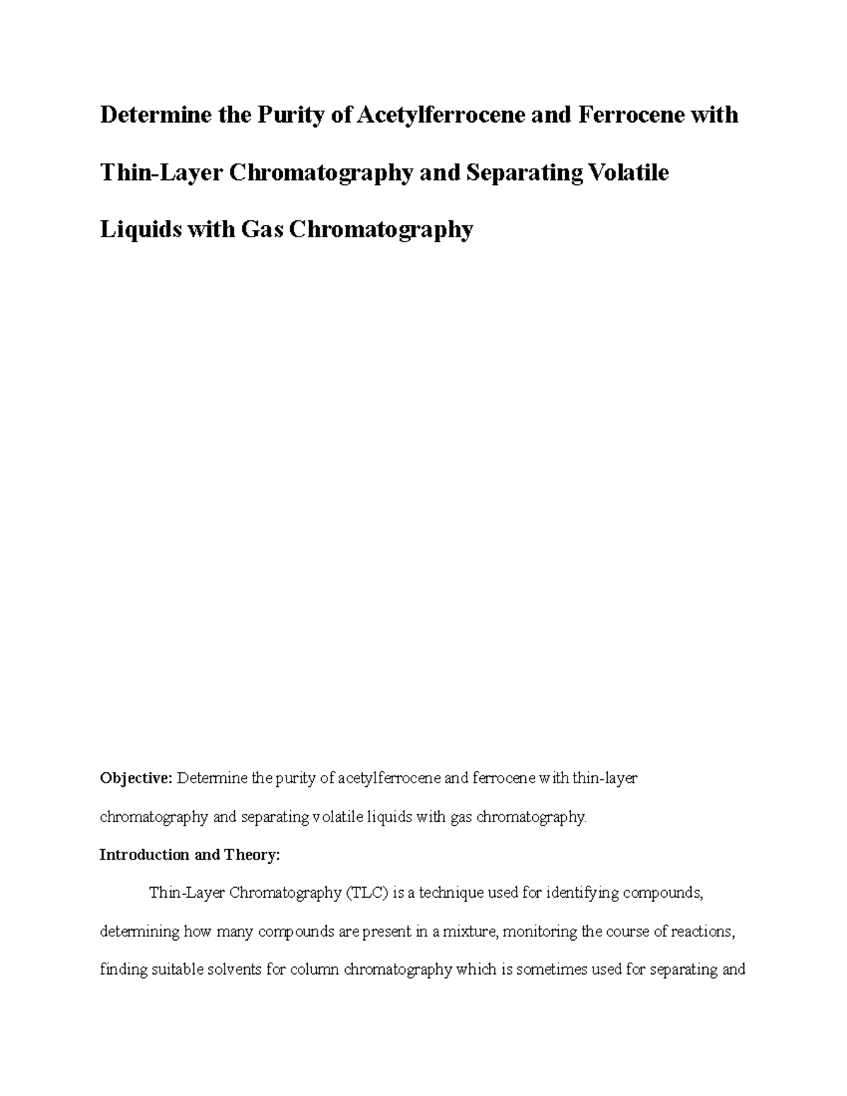 Lab 6 Lab Determine the Purity of Acetylferrocene and Ferrocene