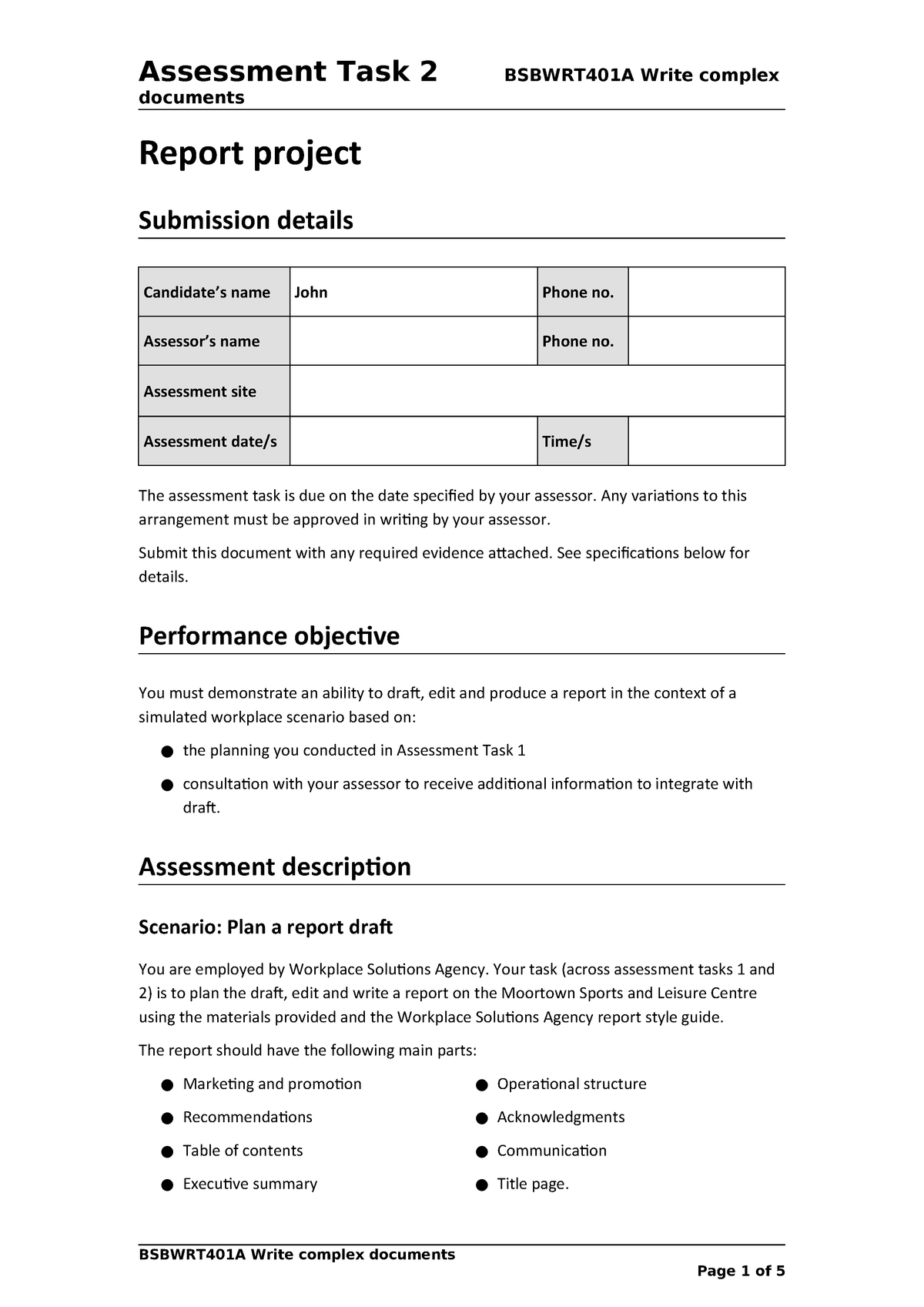 Project report - PERF5033 - USyd documents Report project Submission ...