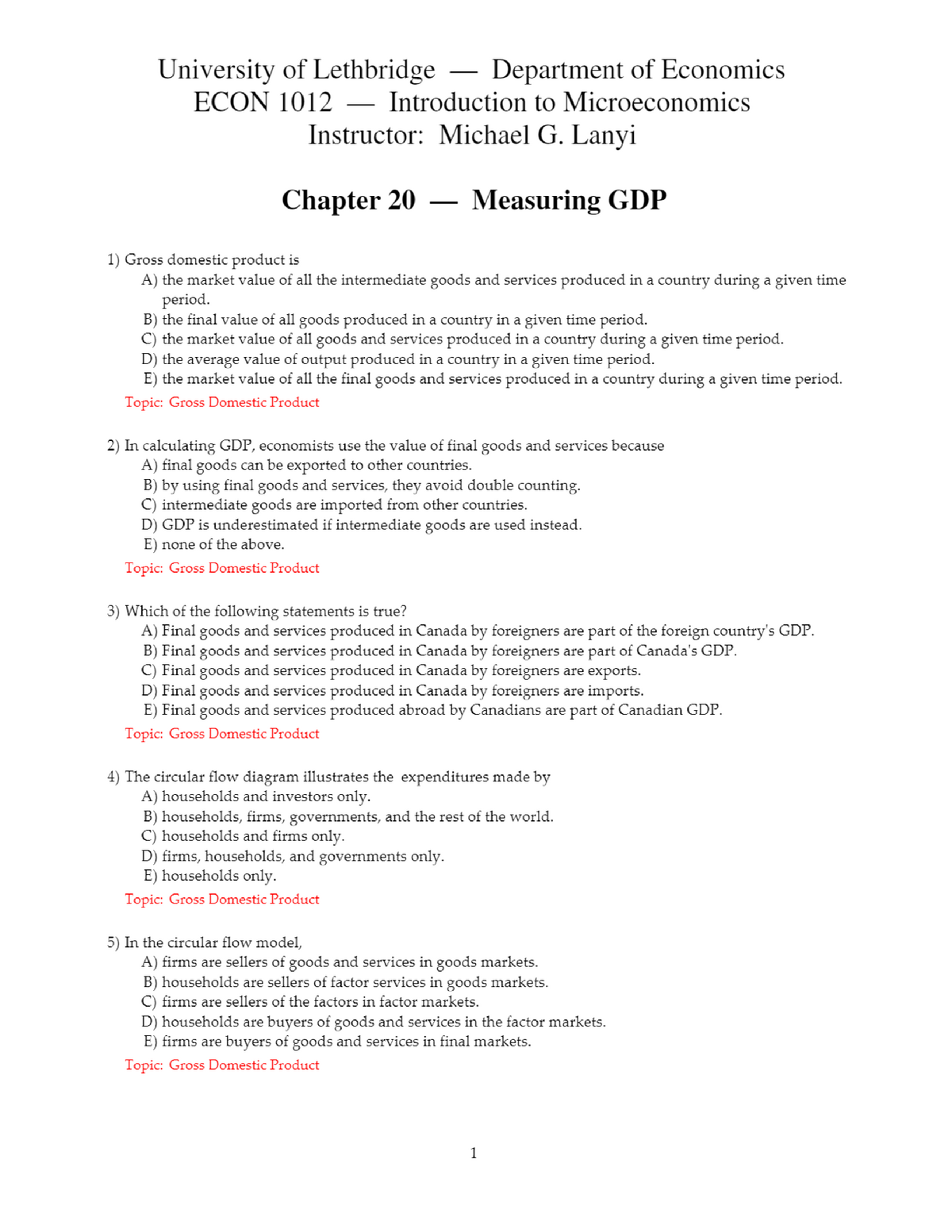GDP practice questions Introduction to Macroeconomics StuDocu
