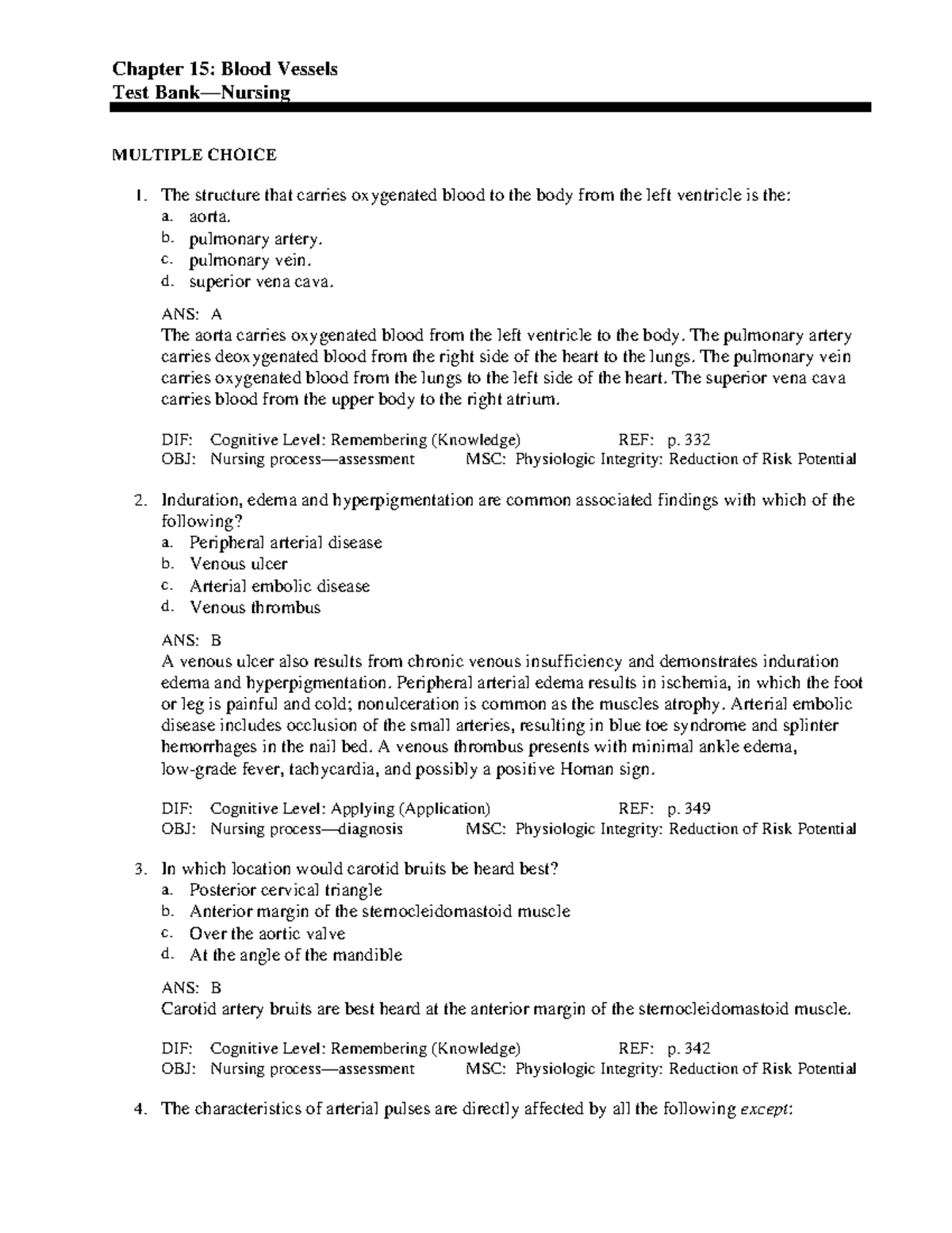 Chapter 15 Test Bank - Chapter 15: Blood Vessels Test Bank—Nursing ...