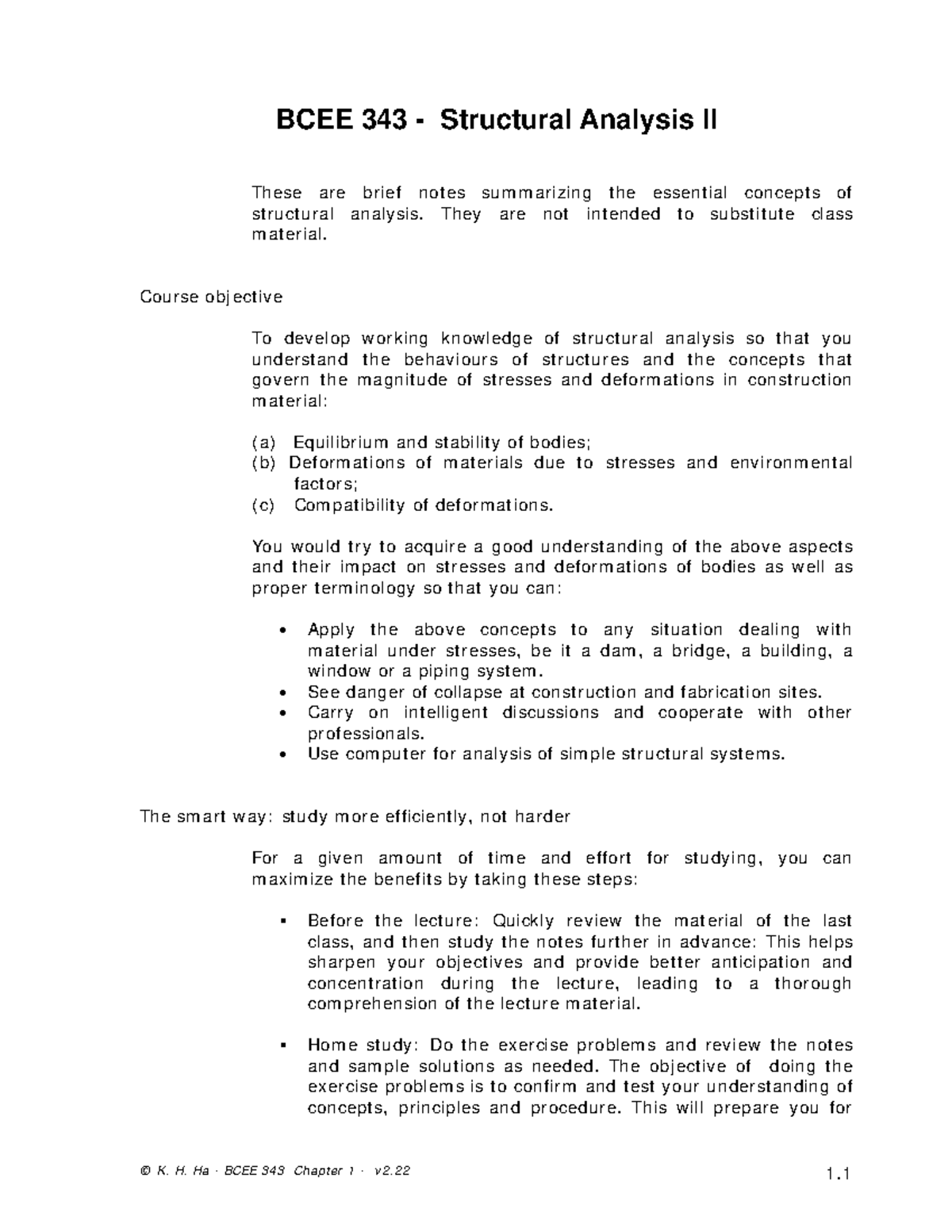 Chapter 1 - K.ha - BCEE 343 - Structural Analysis II These Are Brief ...