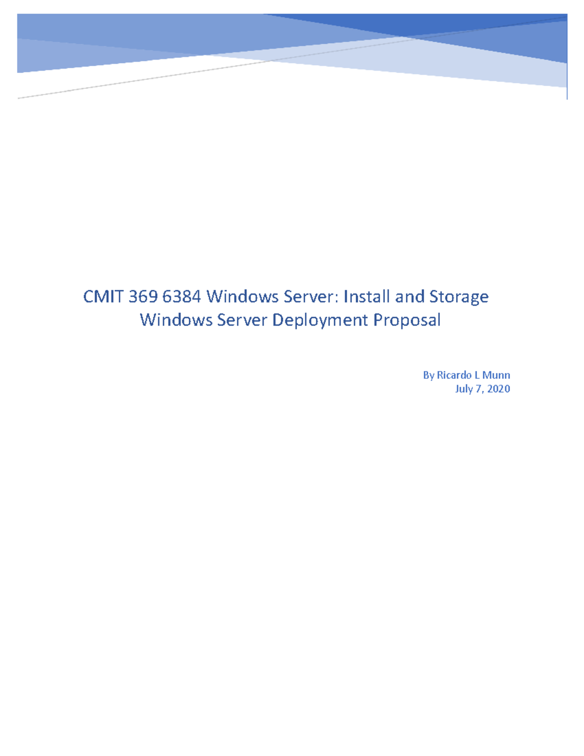 Windows Server Deployment Proposal - Install - Windows Server ...