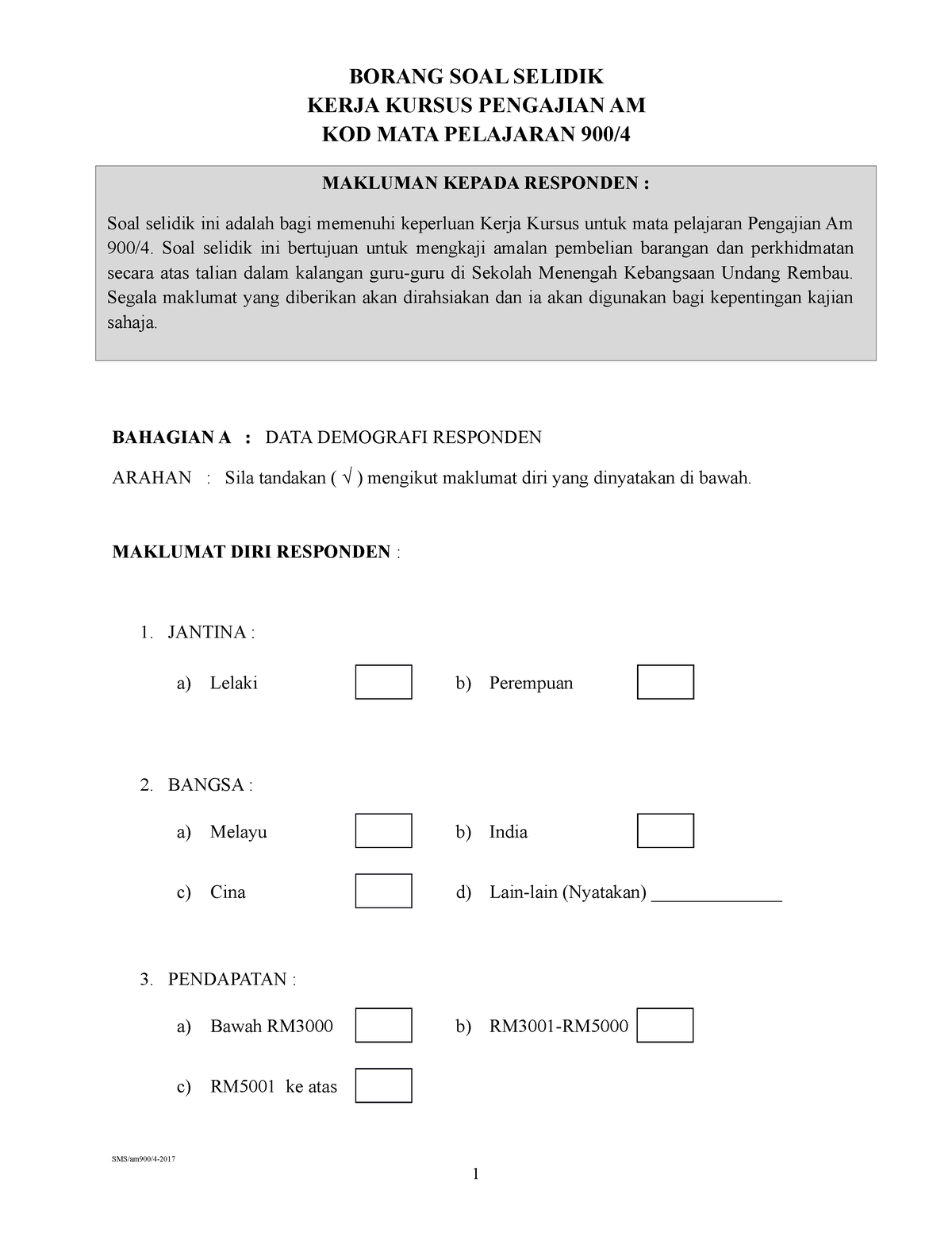 Borang SOAL Selidik Kerja Kursus Pengaji - BORANG SOAL SELIDIK KERJA ...