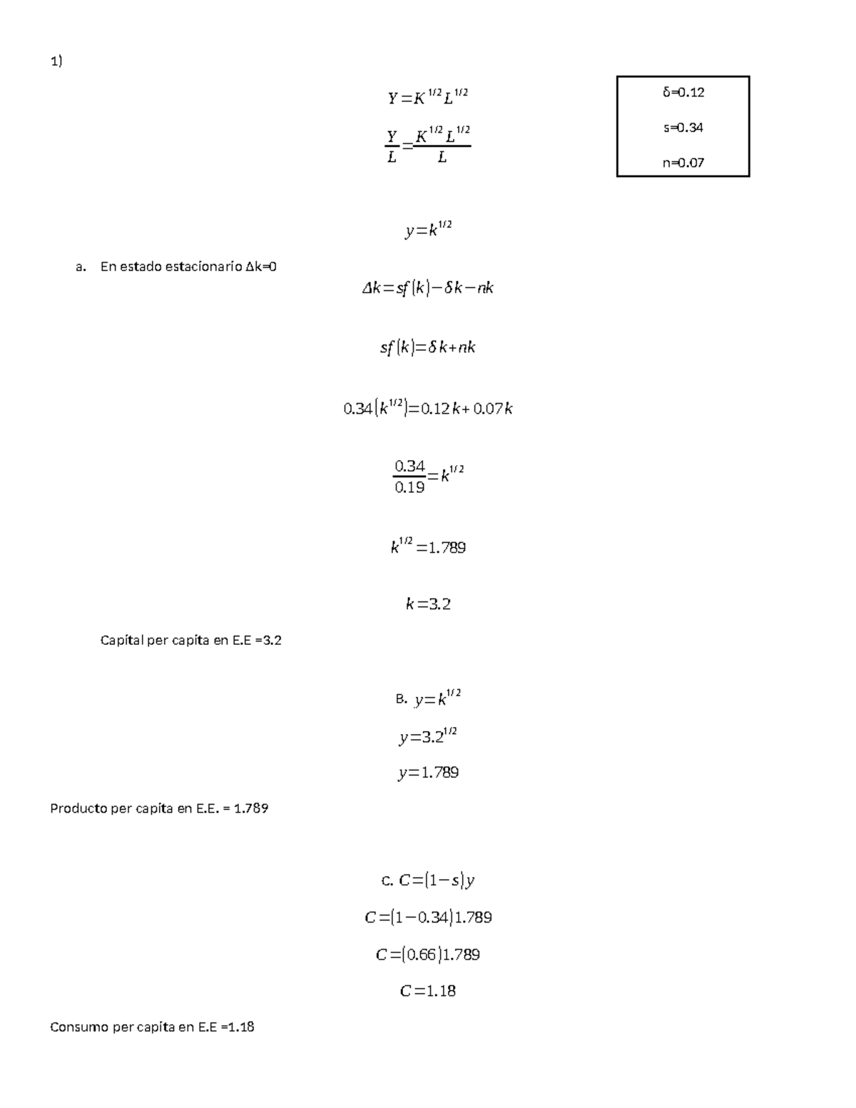 Solucion Ejercicios Ayudantia 1 Y K 1 2 L 1 2 Y L K 1 2 L 1 2 L Y K 1 2 A En