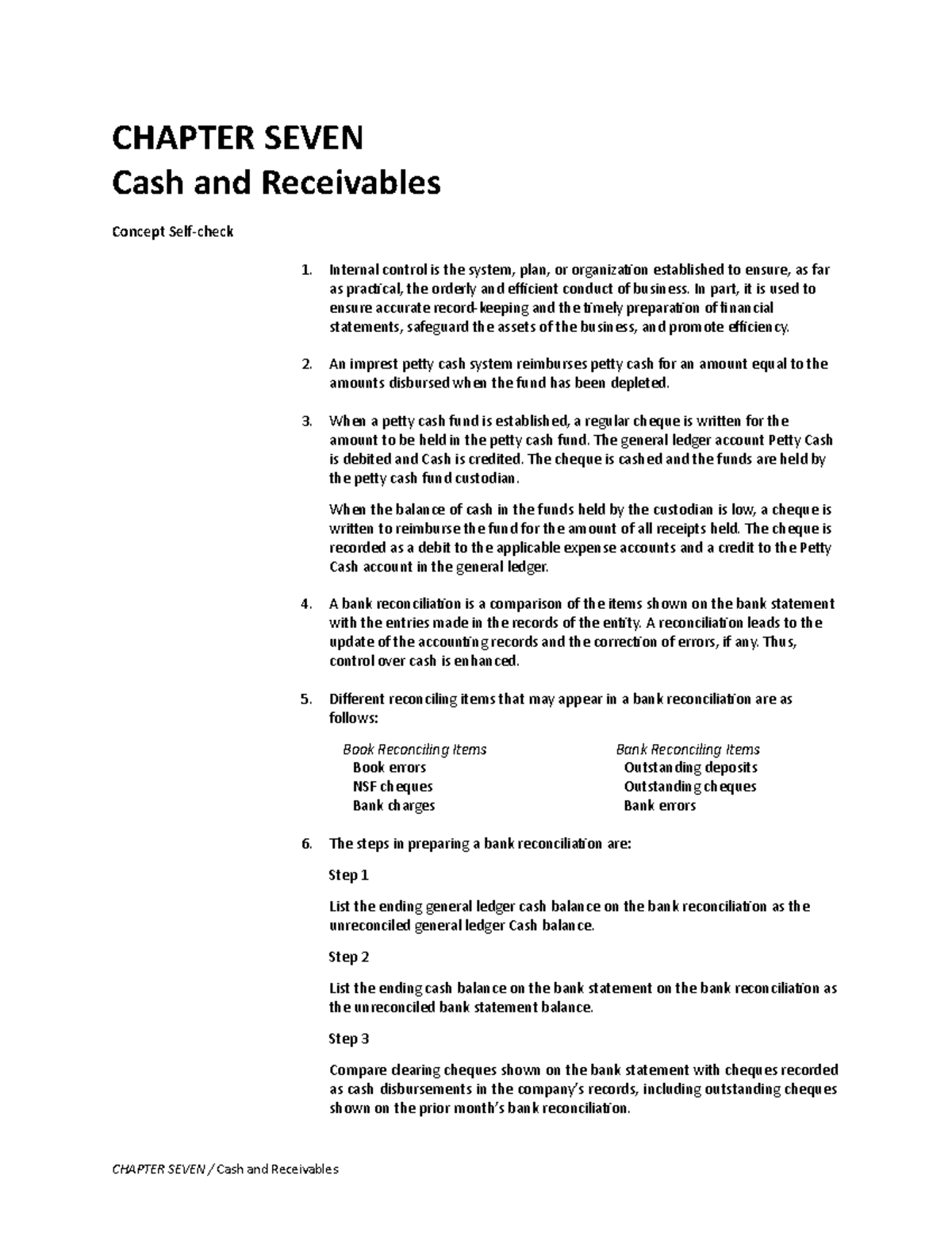 Chapter 7 Solution ACCT221 - CHAPTER SEVEN Cash and Receivables Concept ...