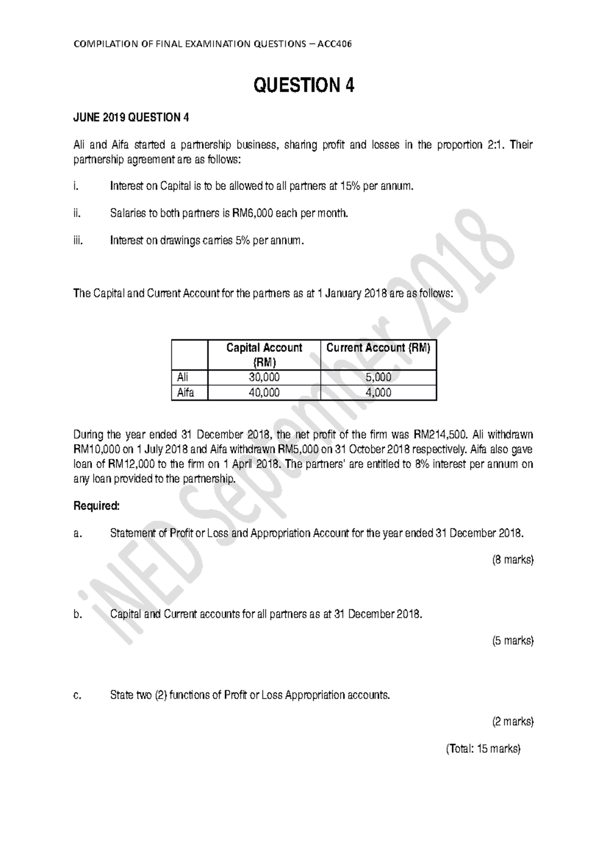 example ACC406 Question 4 - QUESTION 4 JUNE 2019 QUESTION 4 Ali and ...