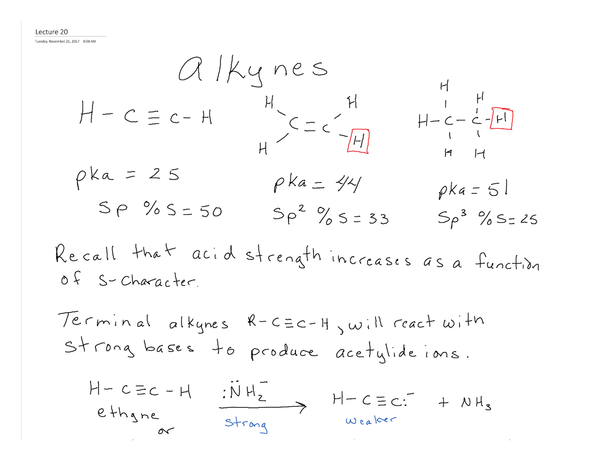 Lecture 20 Alkynes - CAS CH 203 - Lecture 20 Tuesday, November 21, 2017 ...