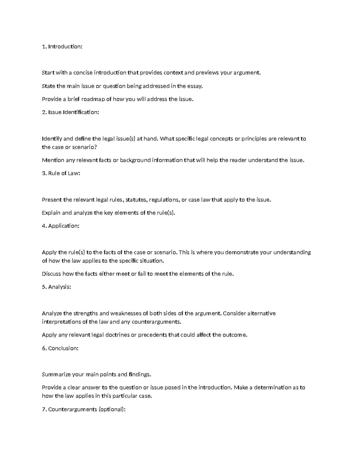 IRAC - Introduction: Start with a concise introduction that provides ...