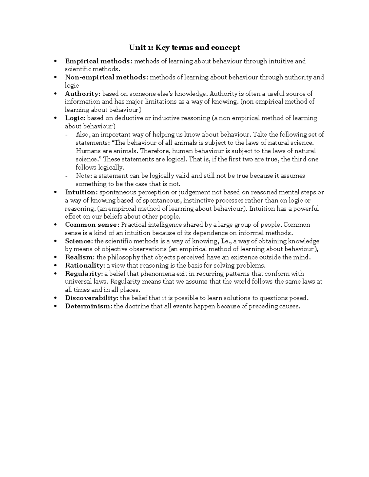 PSYC 304 UNIT 1 Key words and questions - Unit 1: Key terms and concept ...