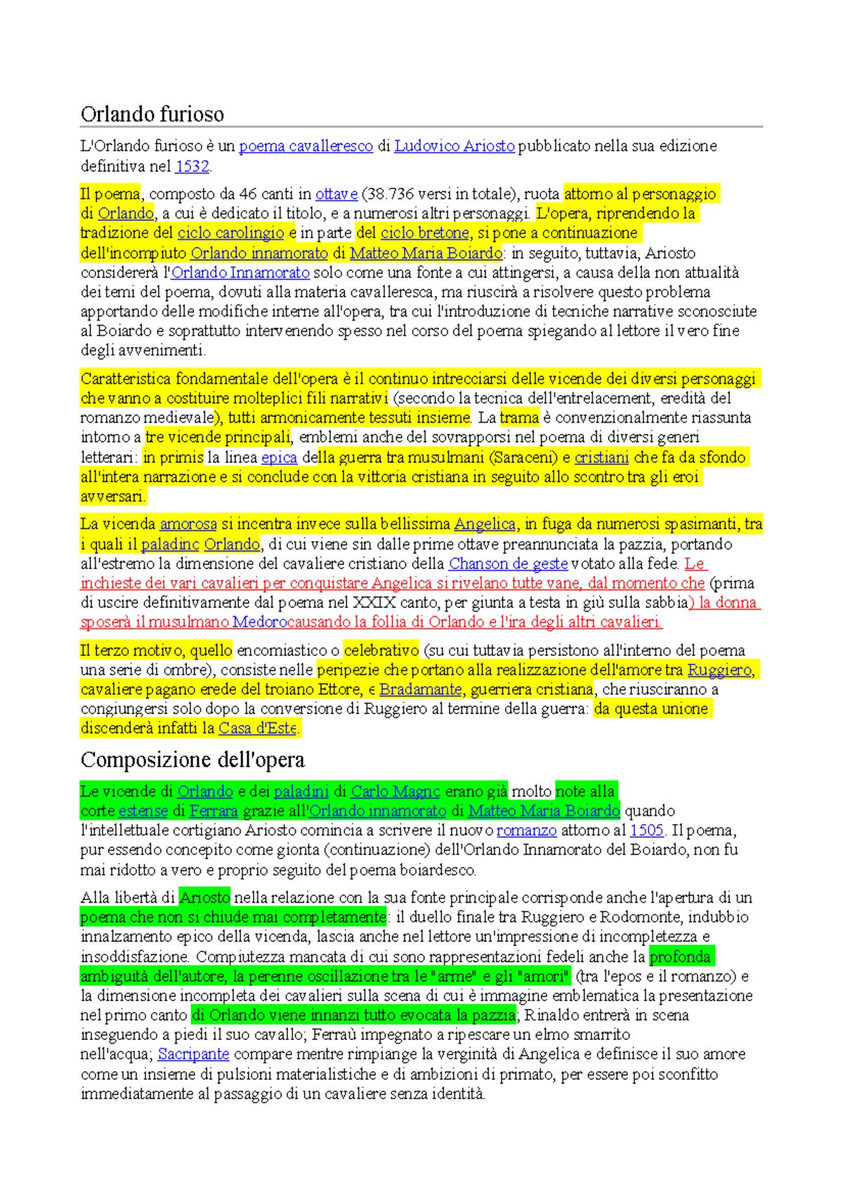 Orlando furioso - Appunti - Orlando furioso L'Orlando furioso è un ...