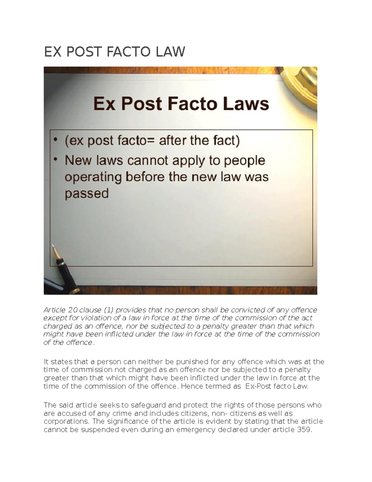 Ex Post Facto Law India Example