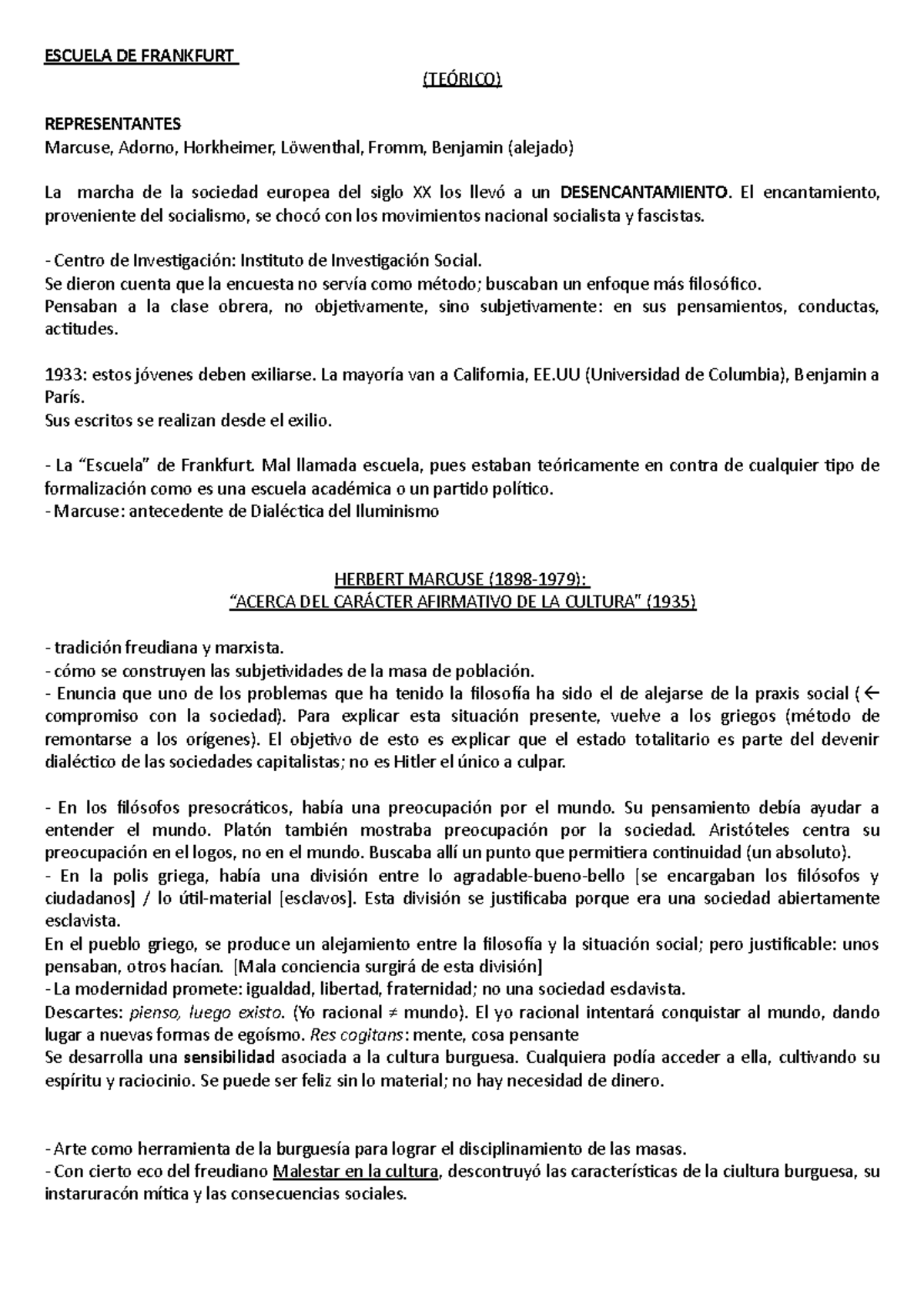 Resumen Escuela De Frankfurt ESCUELA DE FRANKFURT TE RICO