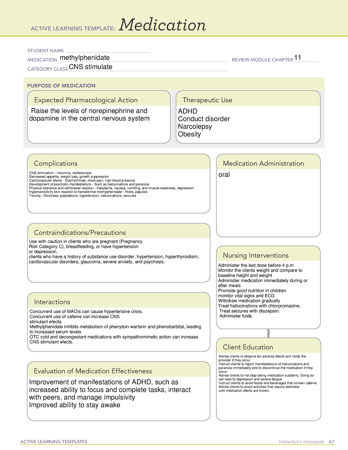 Methylphenidate - drug template - ACTIVE LEARNING TEMPLATES TherapeuTic ...