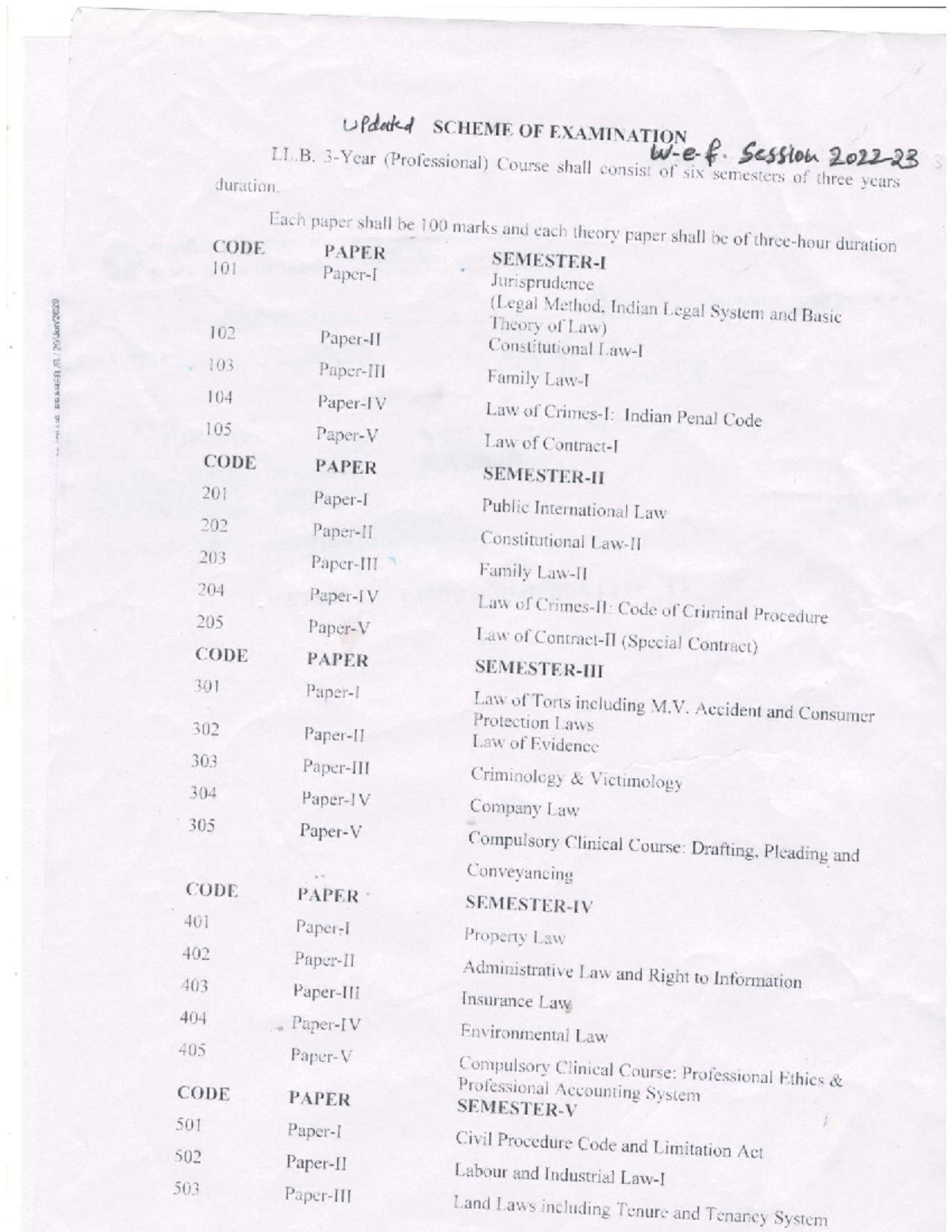 LLb Syllabus 3 year professional - updd