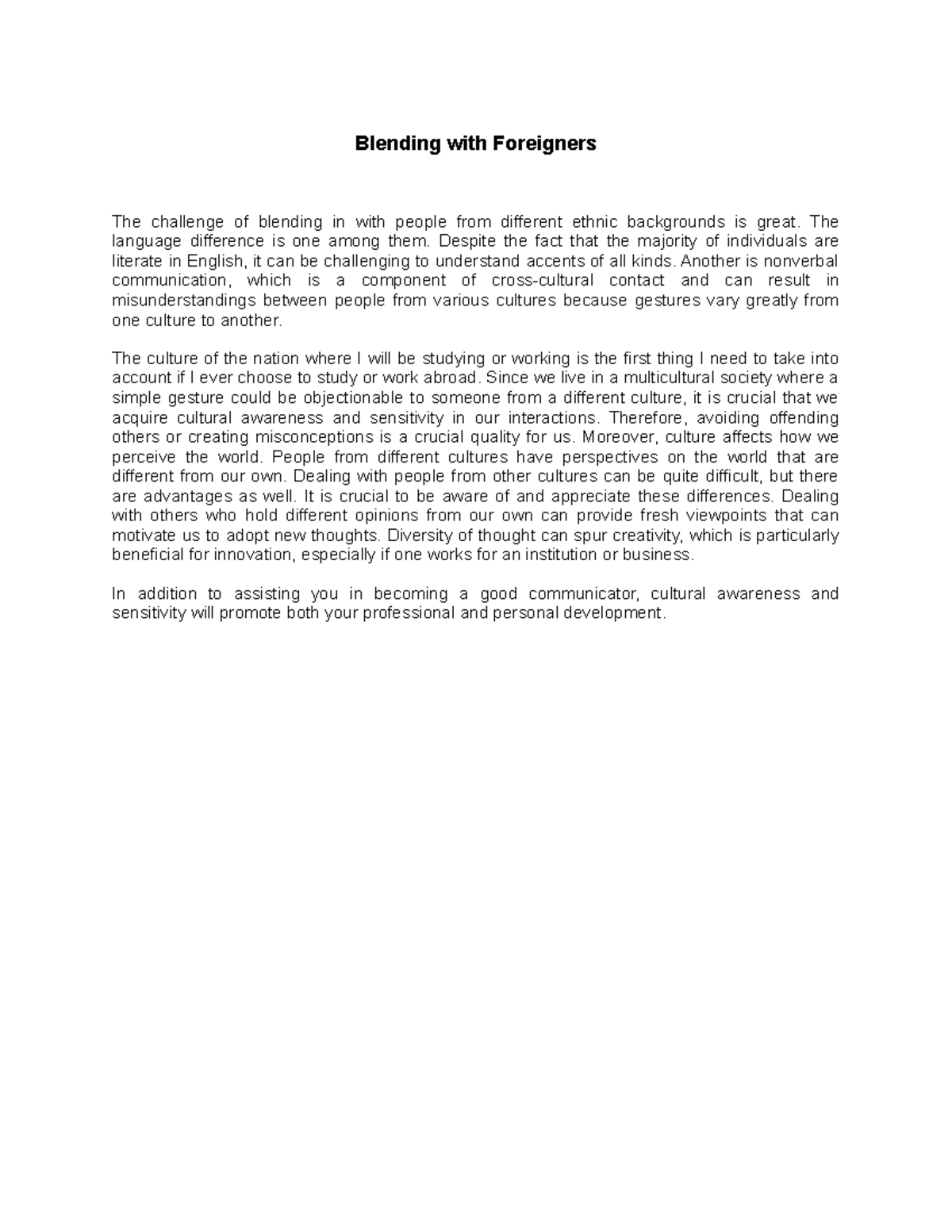 Importance of Culture Awareness - Blending with Foreigners The ...