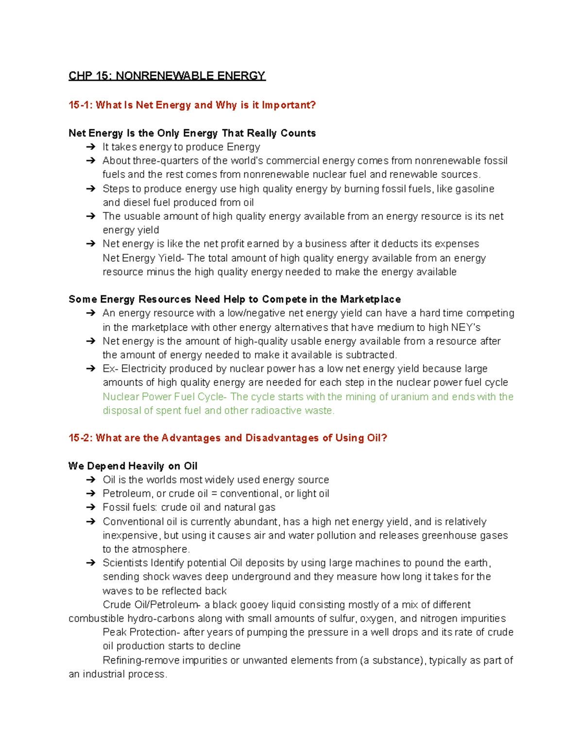 24p Camm - Chapter 15 Reading Notes(due 1 27 23) - Chp 15: Nonrenewable 