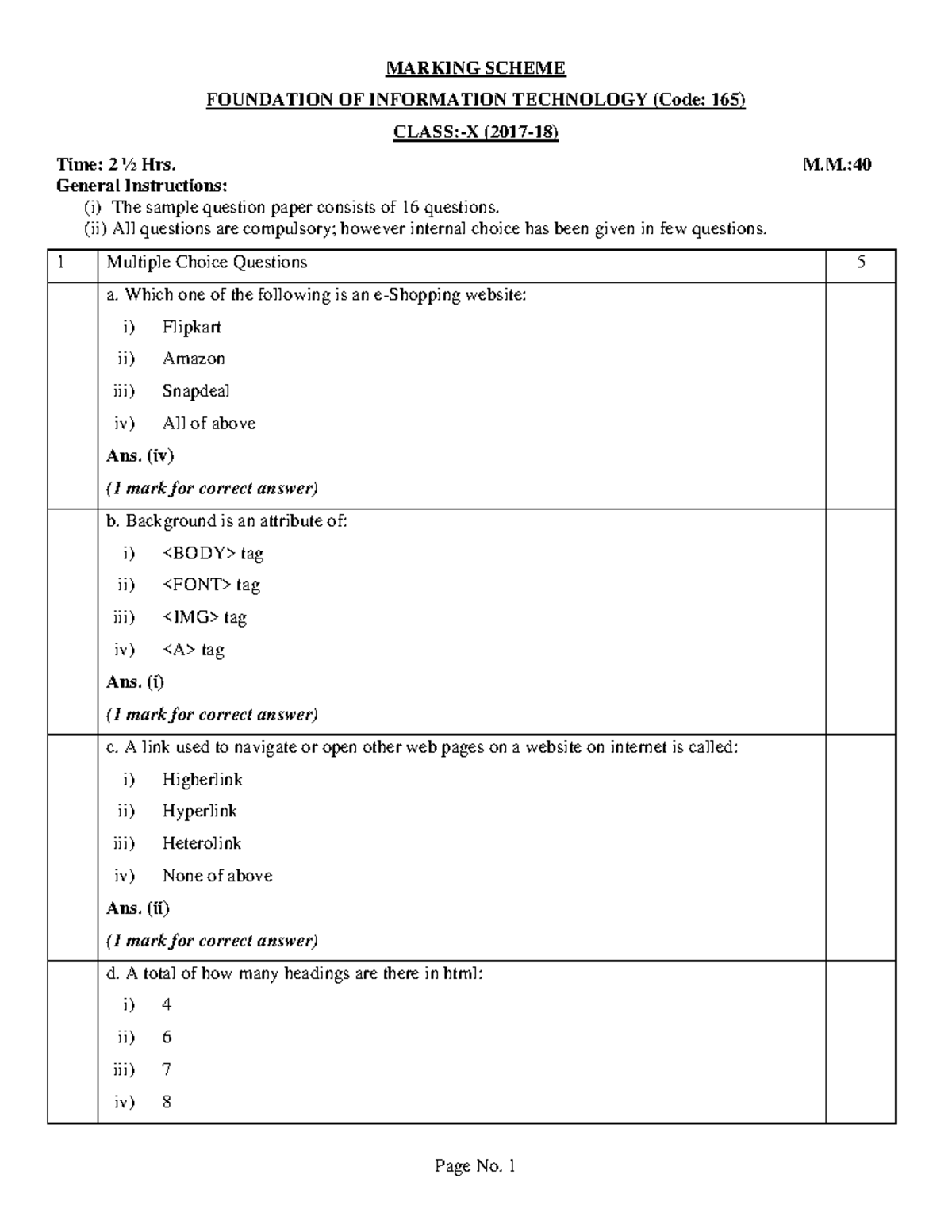 FIT-MS - Information Technology - MARKING SCHEME FOUNDATION OF ...