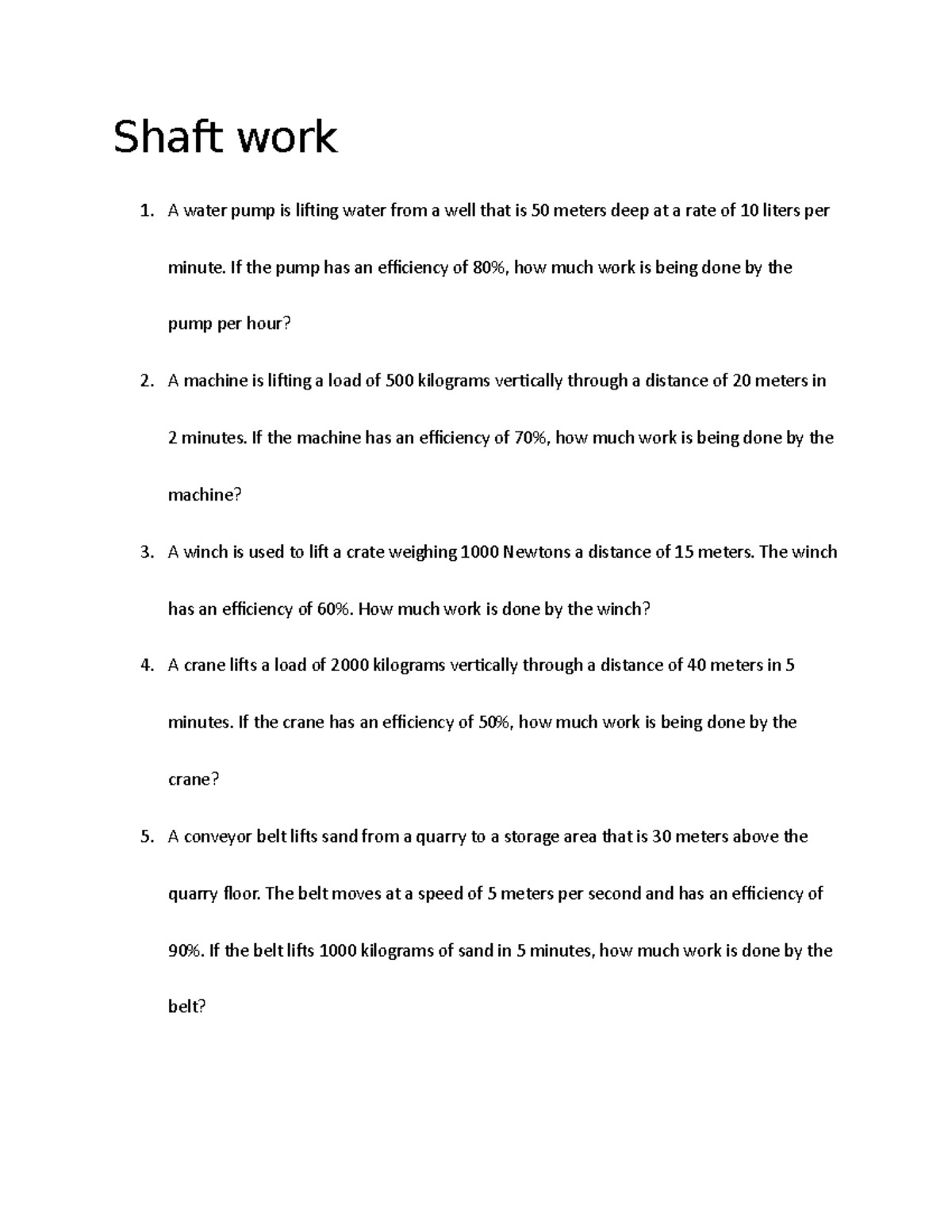 Shaft work self made worksheet for basic thermodynamics Shaft work