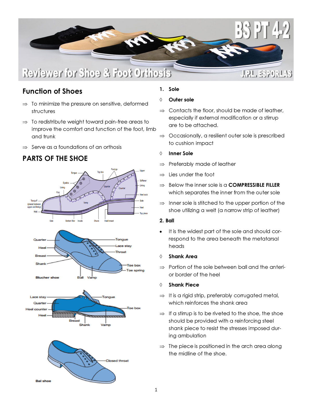 Reviewer for Footwear and Foot Orthosis - 1. Sole Function of Shoes To ...