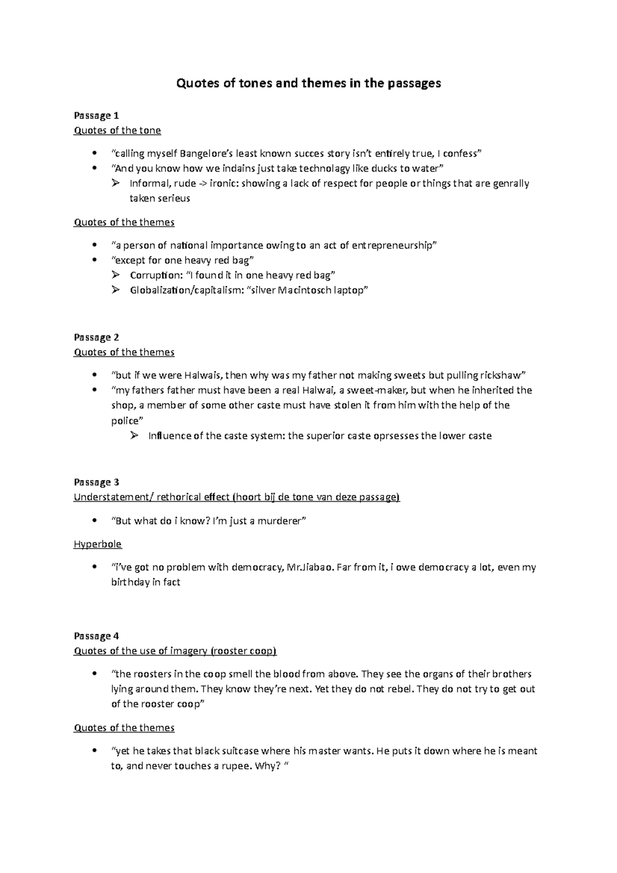 White tigerndenfnew Quotes of tones and themes in the passages