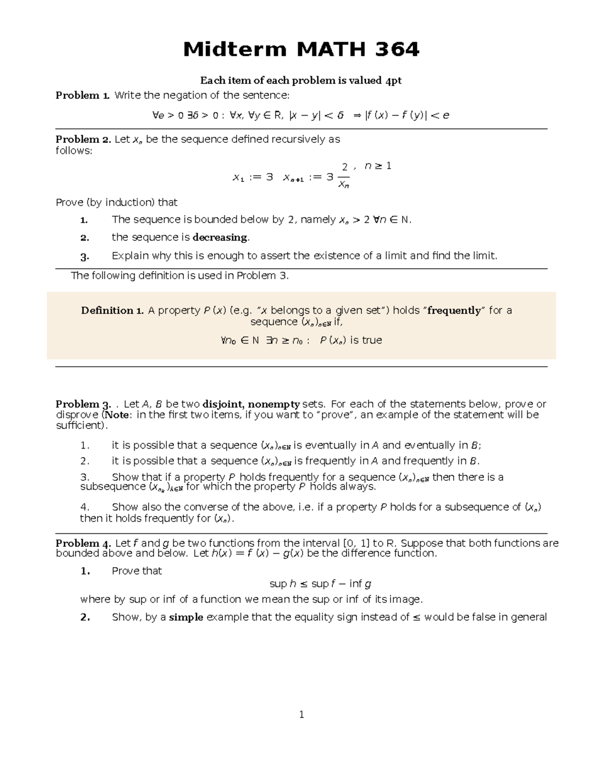 MATH364midterm 2020 - Midterm Sample - Midterm MATH 364 Each Item Of ...