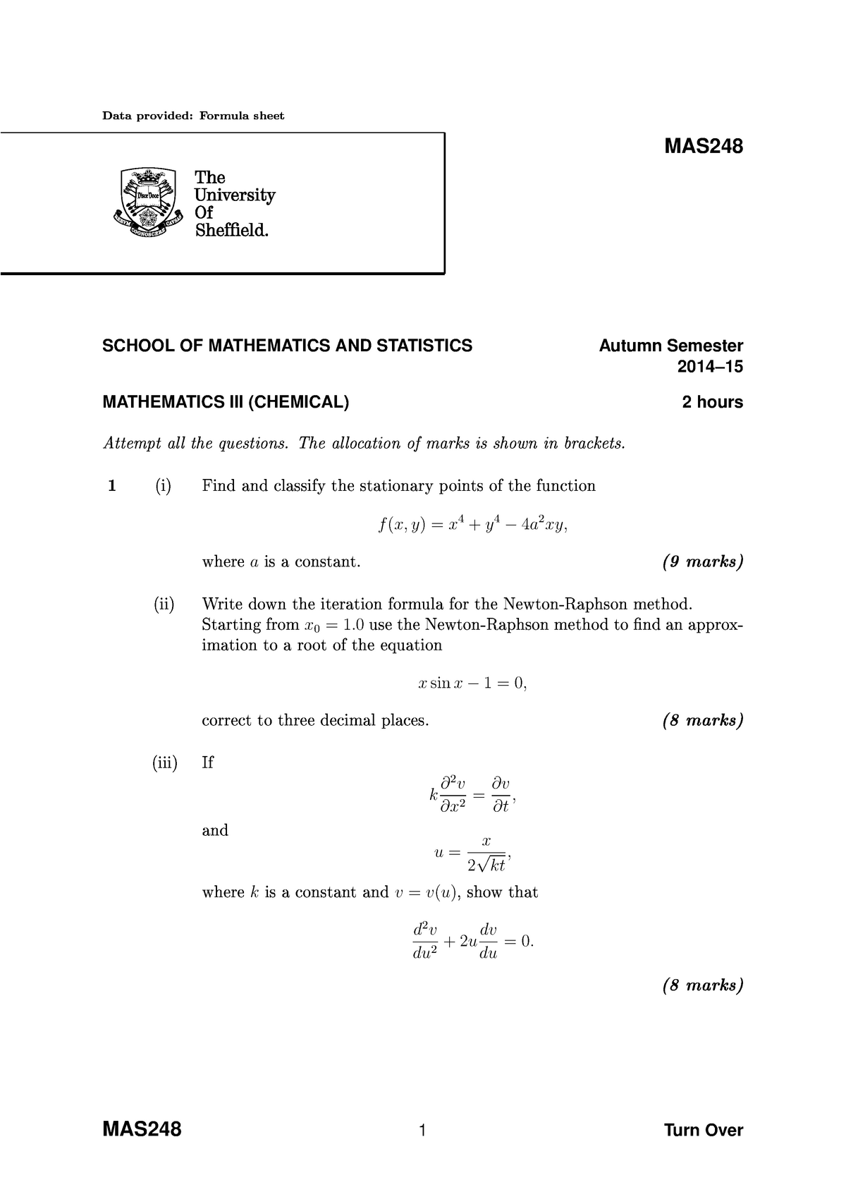 Exam 2015, questions - t ♣r♦ ♦r♠ s t MAS SCHOOL OF MATHEMATICS AND ...